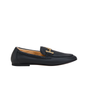 (W) Tod's Double T Leather Loafers Black