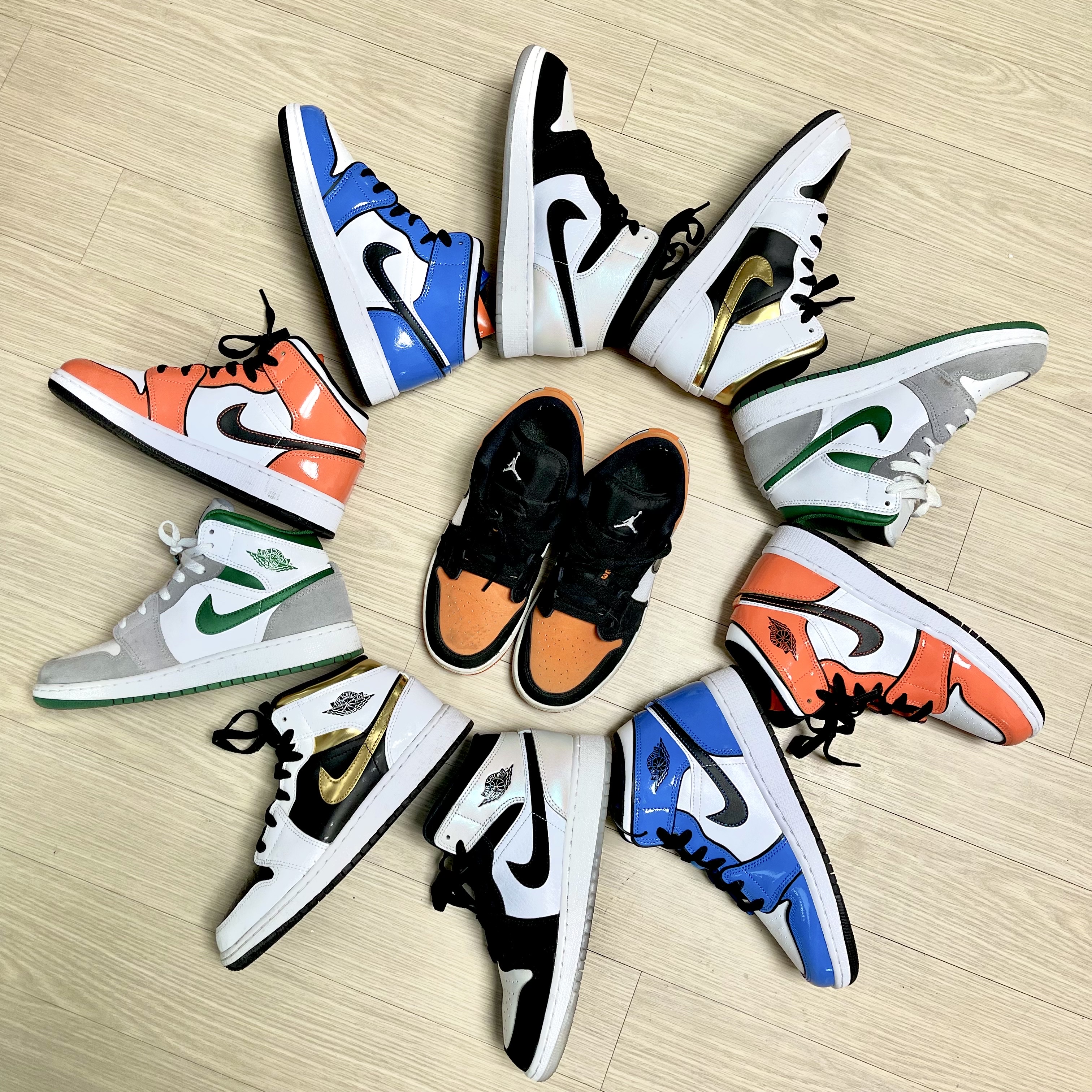 (GS) Jordan 1 Mid SE Diamond, (GS) Jordan 1 Mid SE Signal Blue 착용 스타일