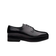 Prada Brushed Leather Laced Derby Shoes Black