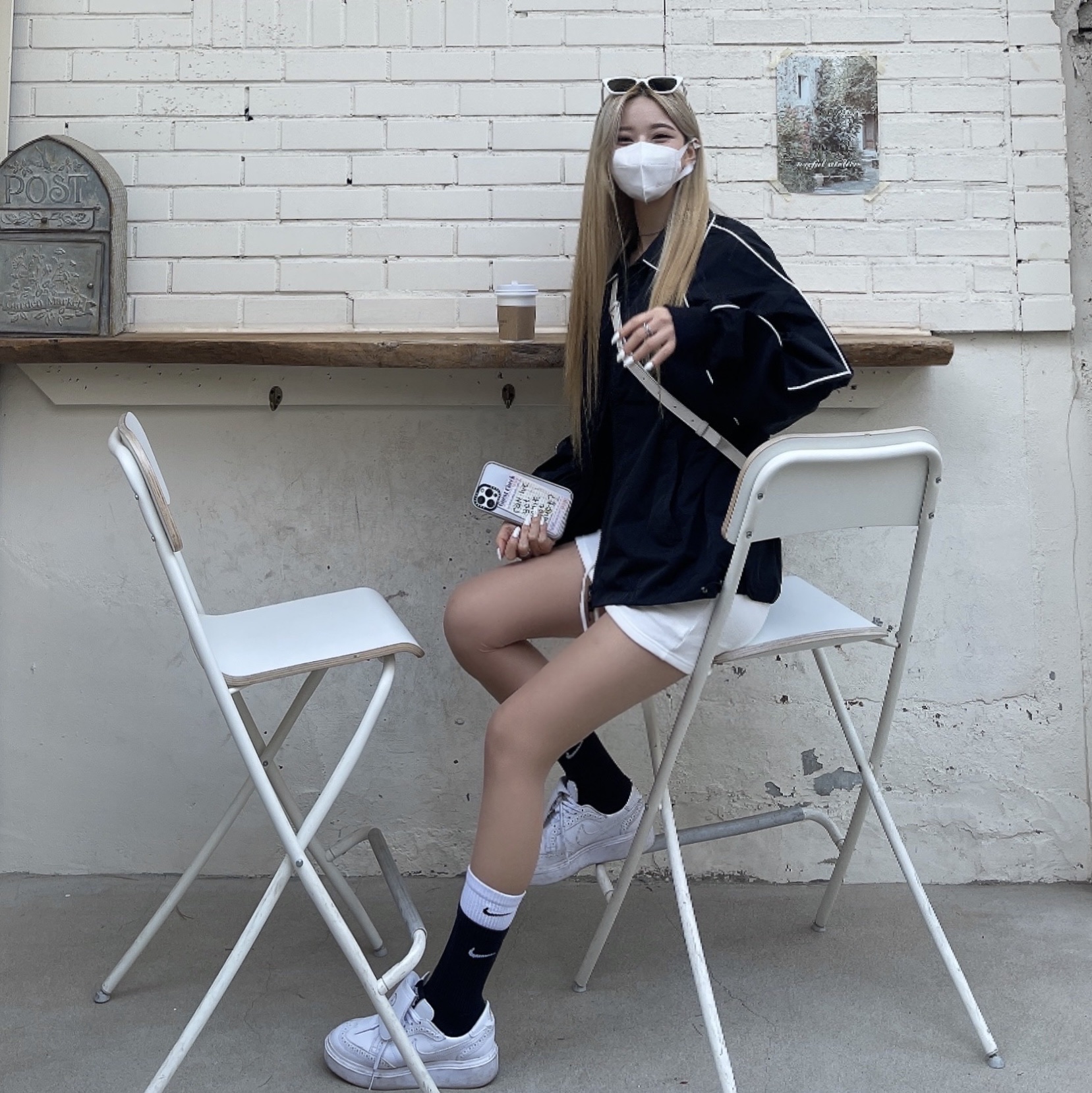 Nike x Peaceminusone Kwondo1 White, Nike Everyday Plus Cushioned Training Crew Socks Black White (Korean Ver.) 착용 스타일 - 2