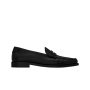 (W) Saint Laurent Smooth Leather Monogram Penny Slippers Black