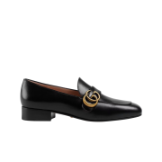(W) Gucci GG Marmont Leather Loafers Black