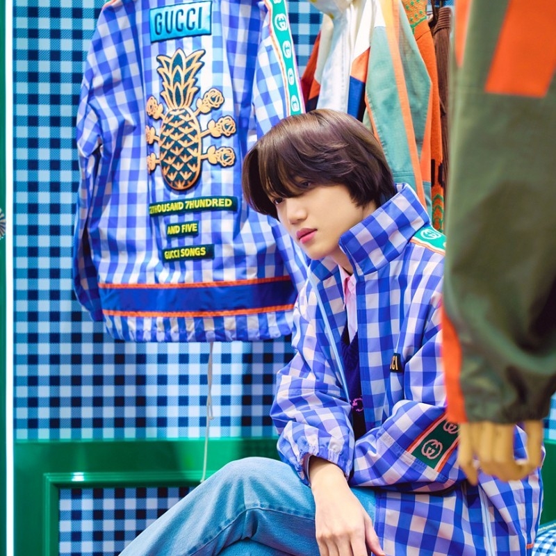 Gucci Pineapple Check Nylon Jacket Blue White 착용 스타일 - 1