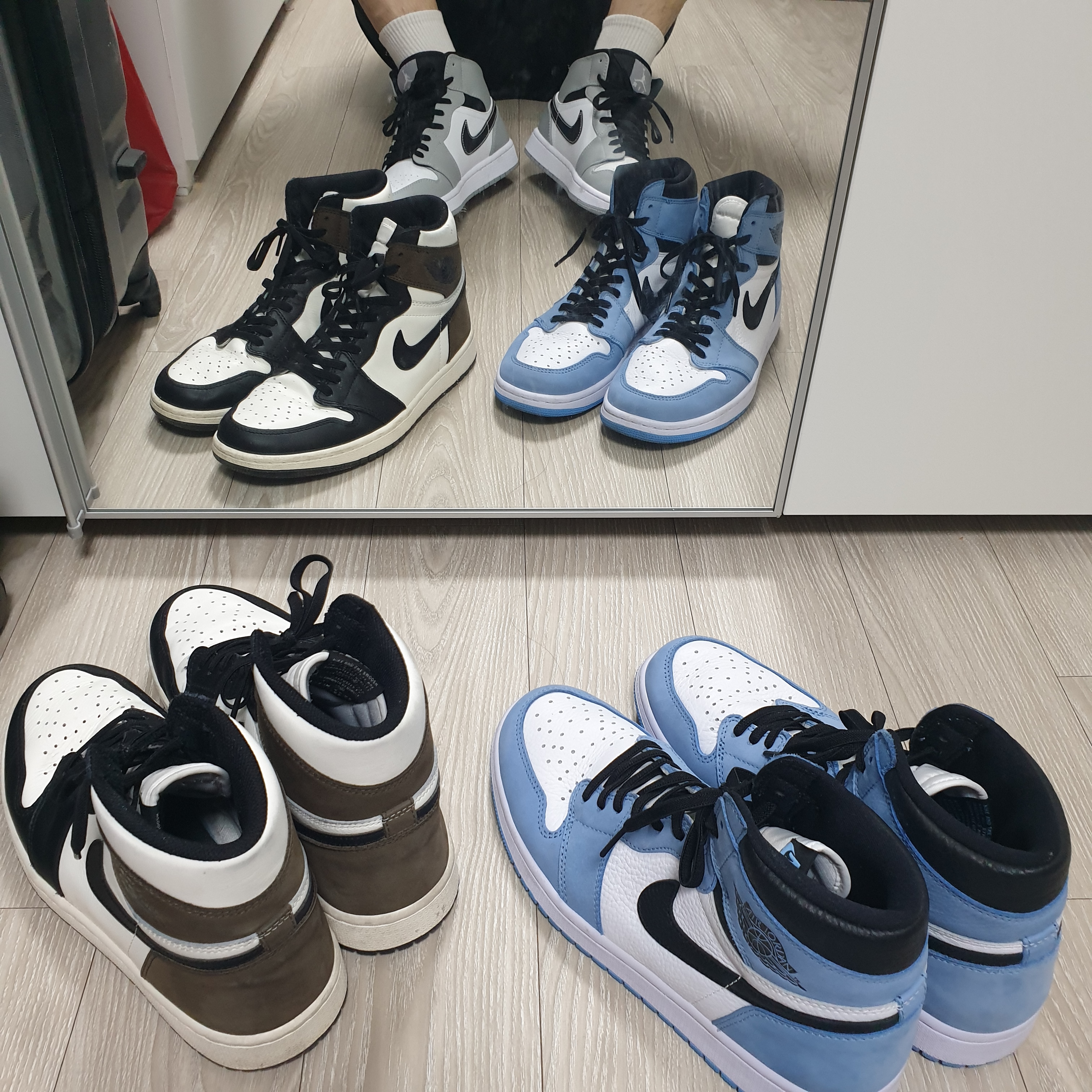 Jordan 1 Mid Light Smoke Grey Anthracite, Jordan 1 Retro High OG Black Mocha 착용 스타일