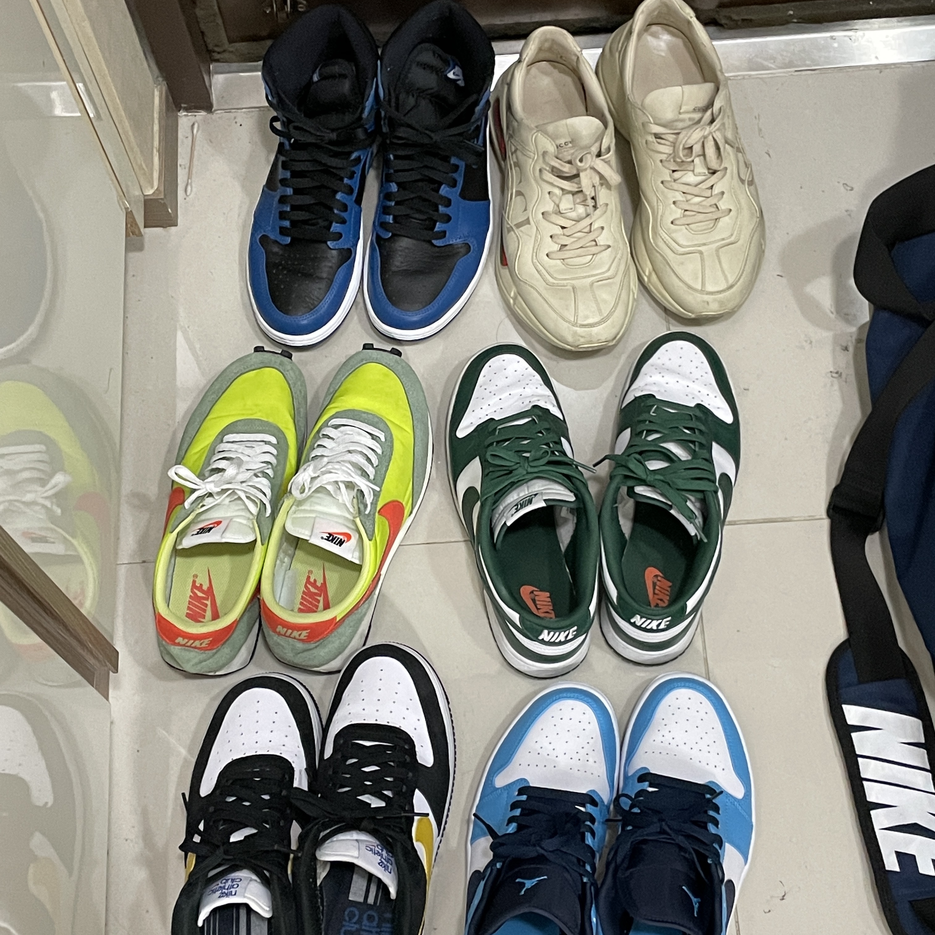 Jordan 1 Retro High OG Dark Marina Blue, Nike Dunk Low Retro Varsity Green 착용 스타일