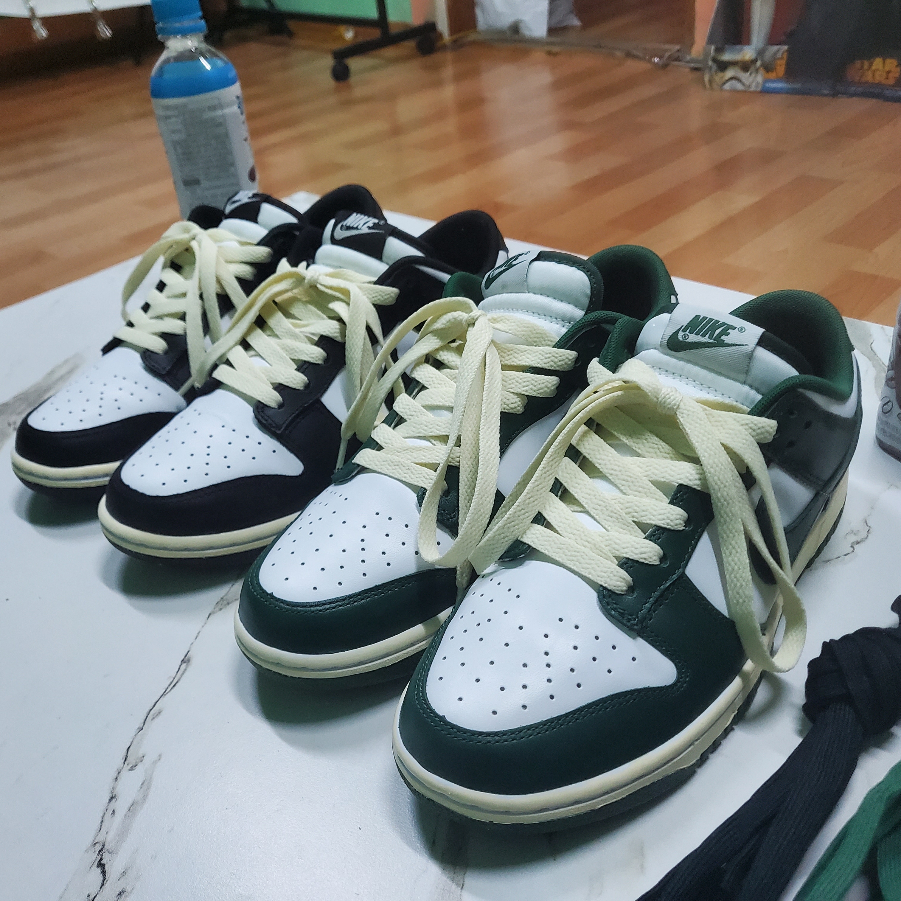 Nike Dunk Low Retro Black, Nike Dunk Low Retro Varsity Green 착용 스타일