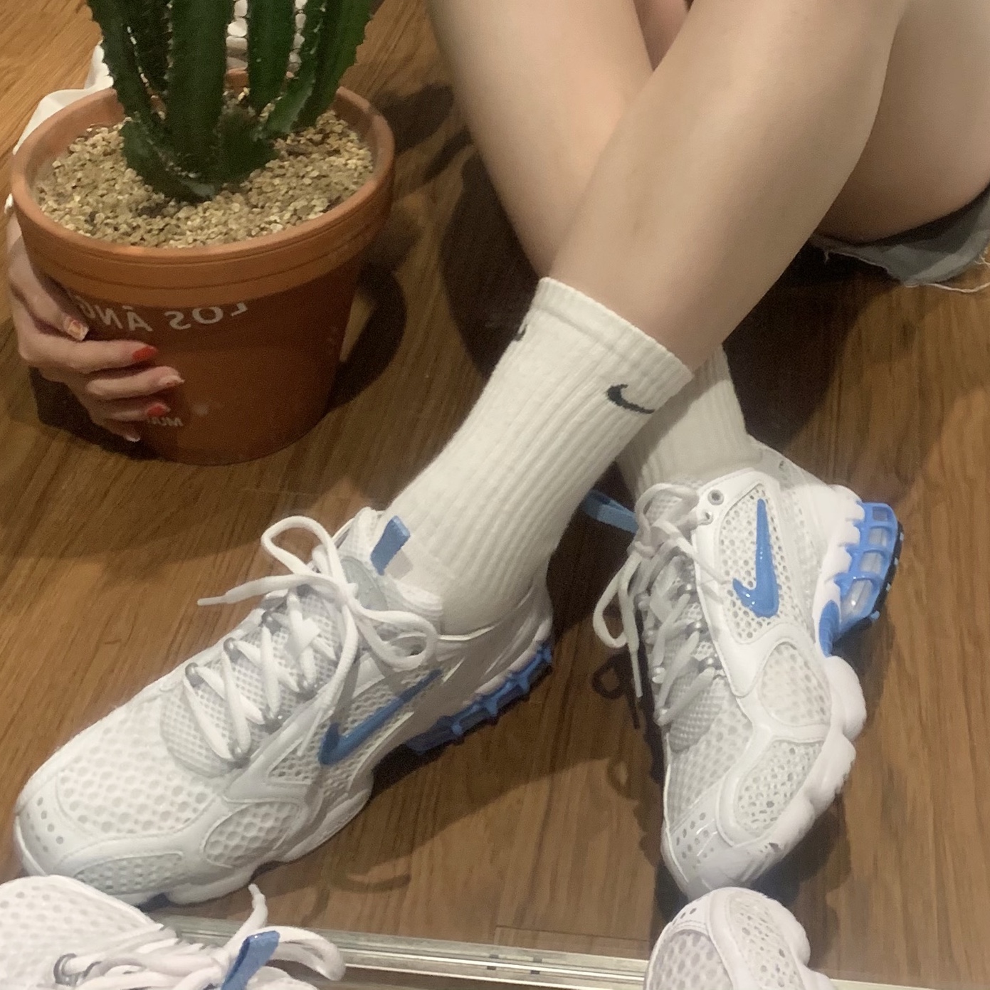 (W) Nike Air Zoom Spiridon Cage 2 White University Blue 착용 스타일