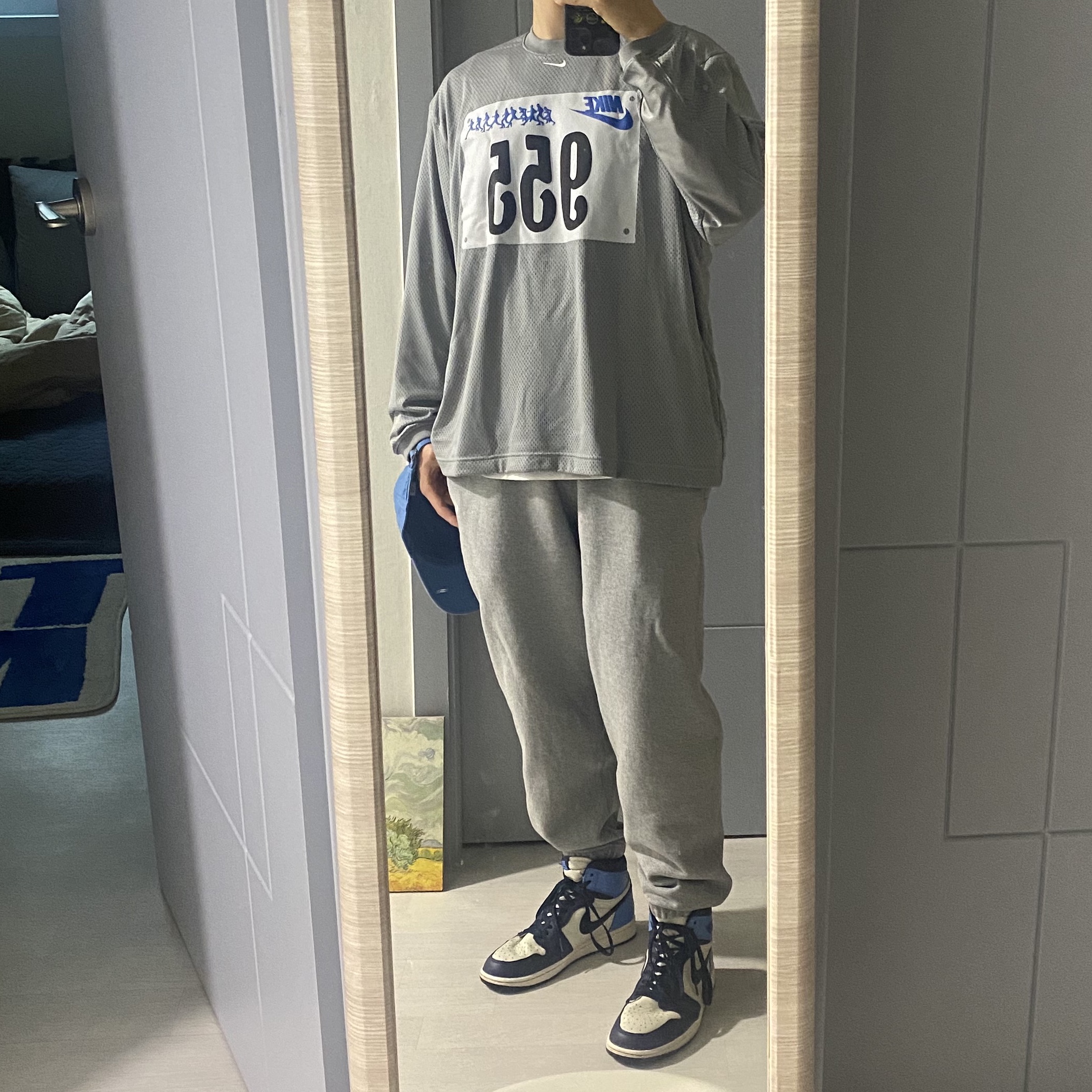 Nike x Cactus Plant Flea Market L/S Jersey Grey - Asia, Nike NRG Solo Swoosh Fleece Pants Dark Grey Heather - Asia 착용 스타일