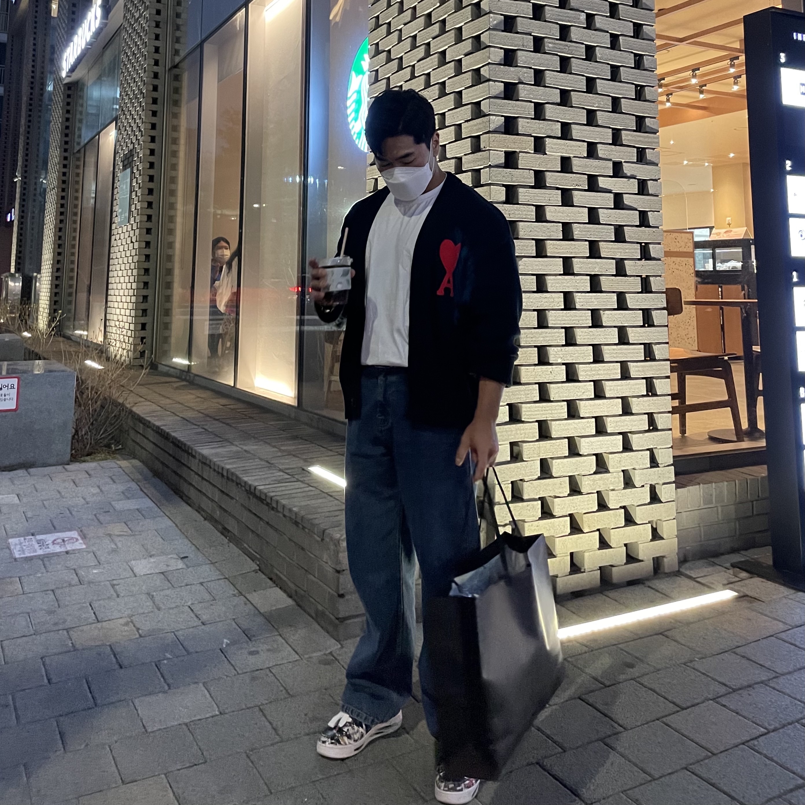 Nike x Peaceminusone Air Force 1 Low Para-Noise, AMI de Coeur Oversize Cardigan Black - 21FW 착용 스타일