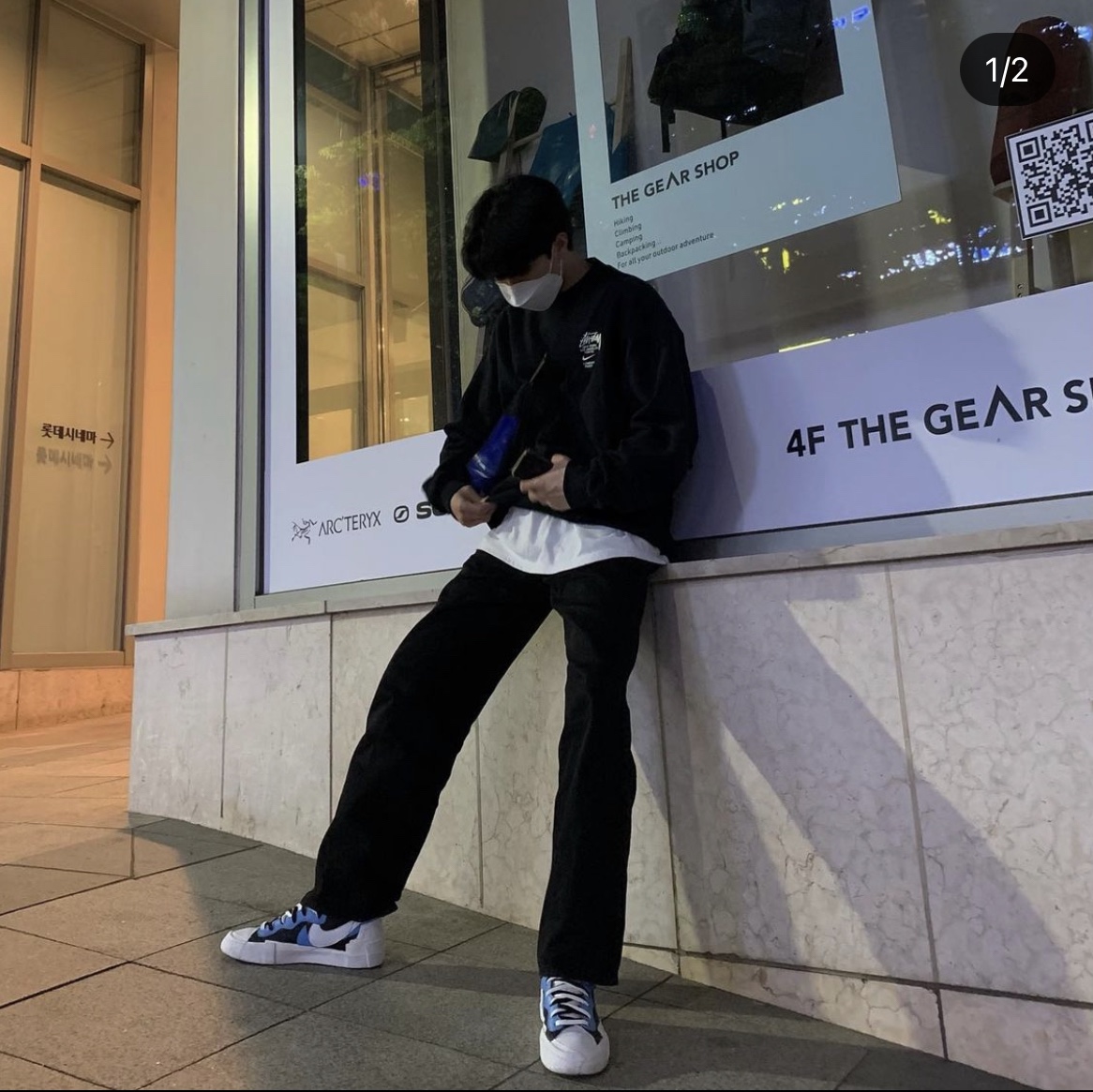 Nike x Stussy NRG ZR Fleece Crewneck Black - US/EU, Nike x Sacai Blazer Mid White Black Legend Blue 착용 스타일