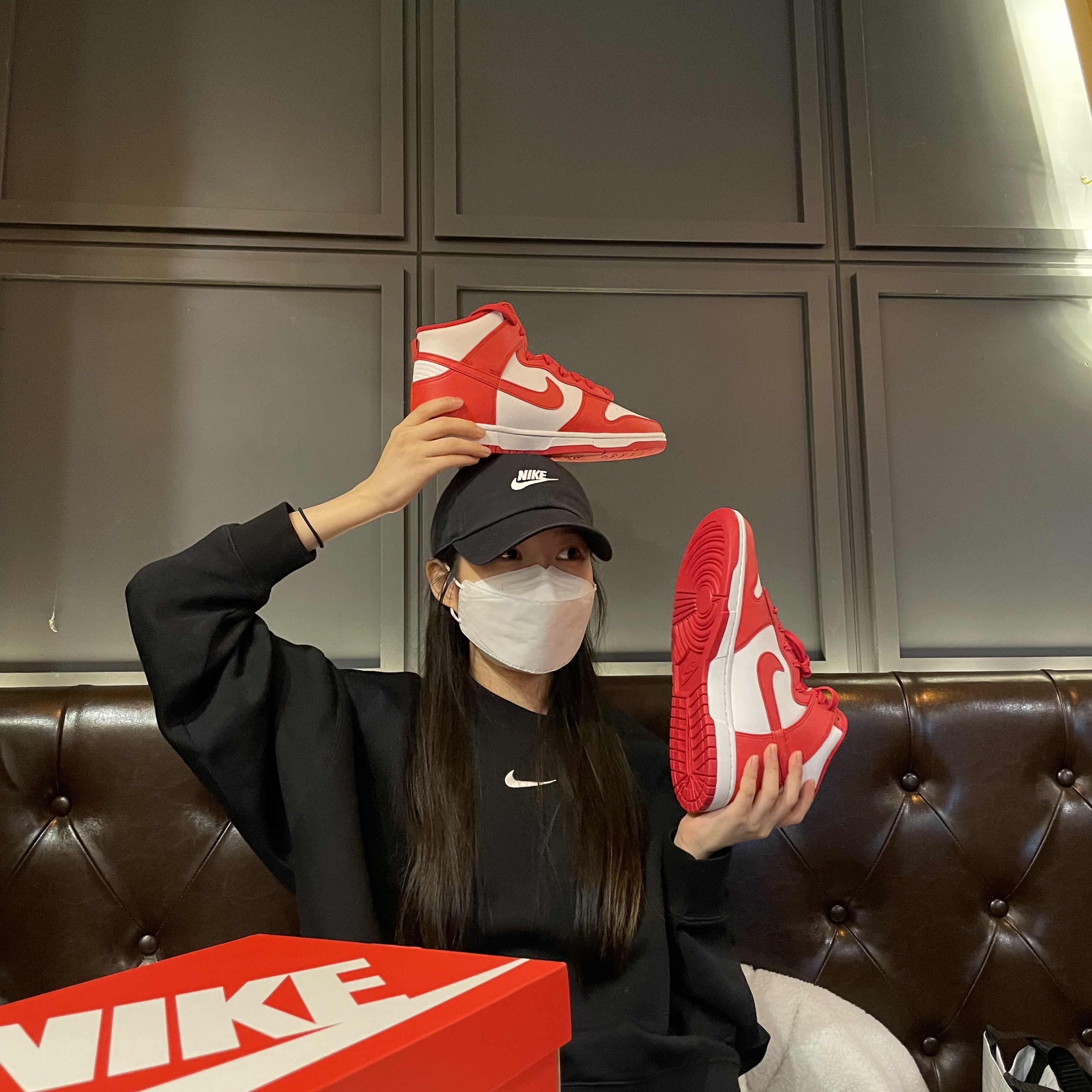 Nike Dunk High Retro Championship White and Red 착용 스타일 - 1