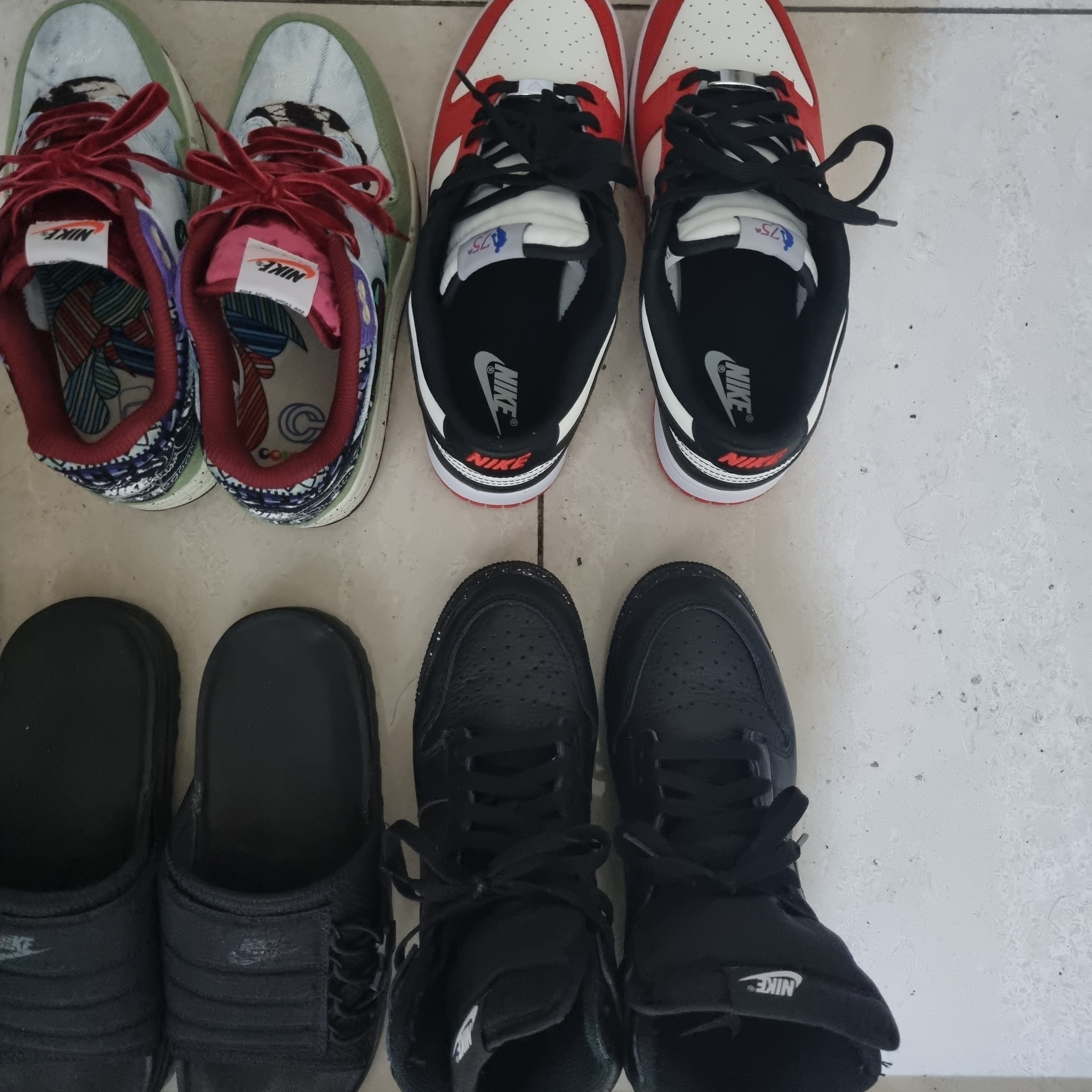 Nike x NBA Dunk Low Retro EMB Black and Chile Red, Nike x Undercover Dunk High 1985 Black 착용 스타일