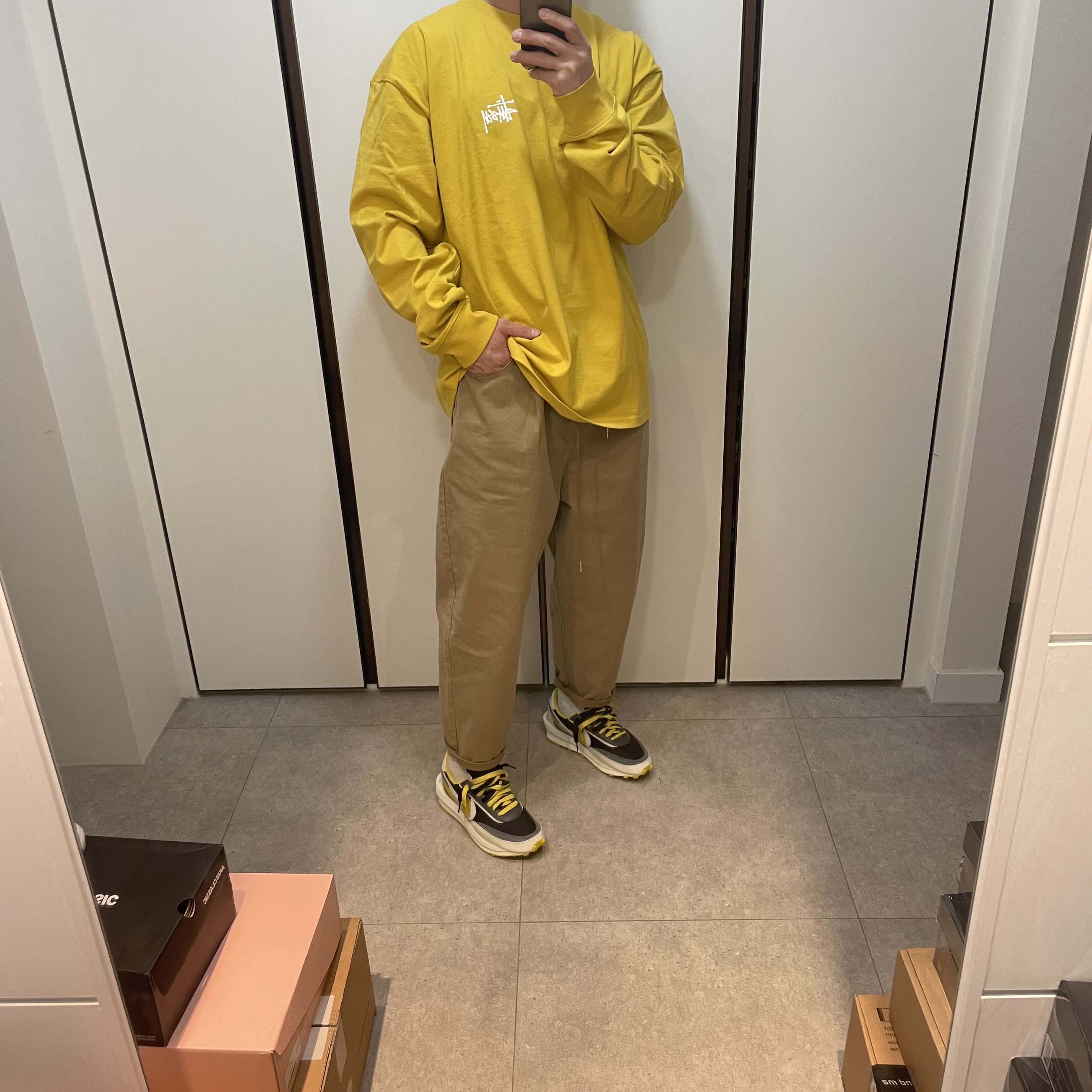 Nike x Sacai x Undercover LDWaffle Black Bright Citron 착용 스타일