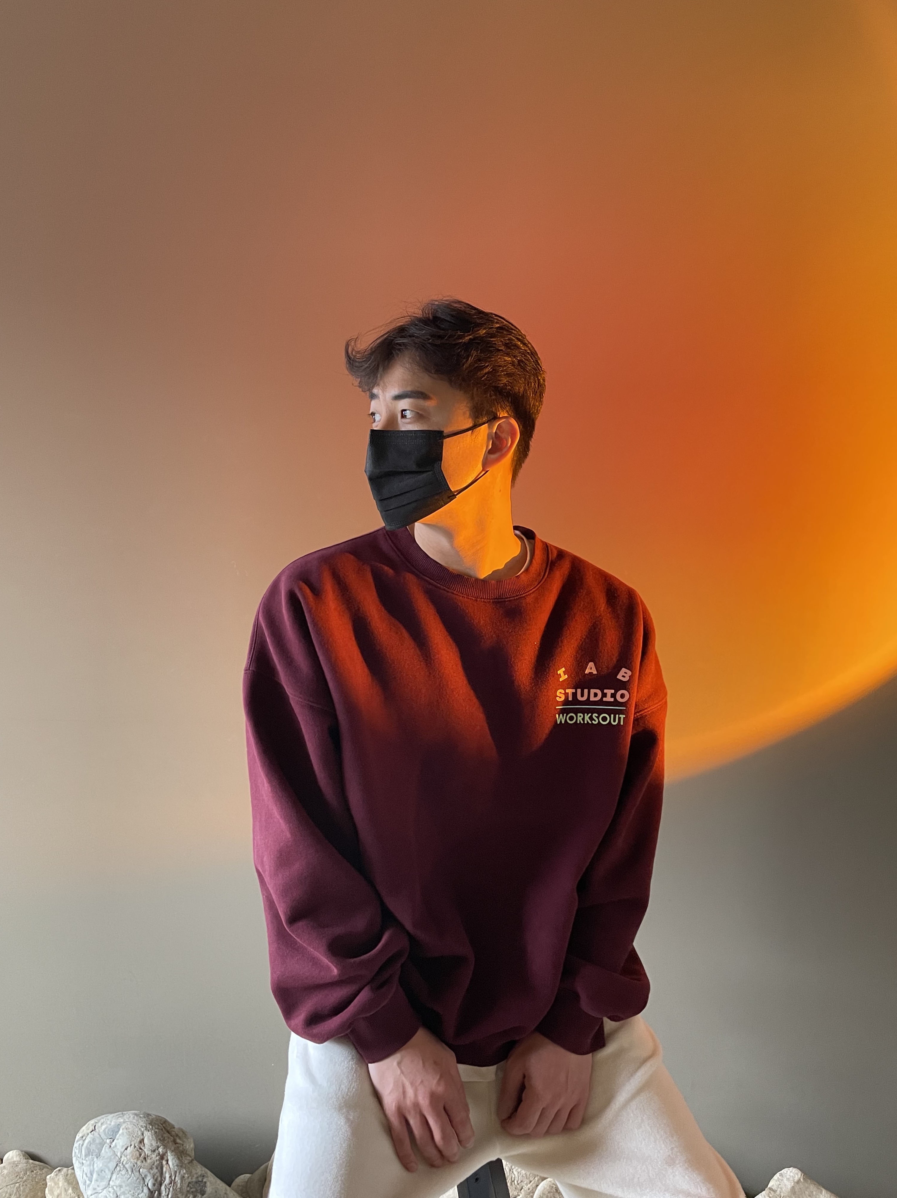 Nike x Peaceminusone Kwondo1 White, IAB Studio Sweatshirt Burgundy for Worksout - 19FW 착용 스타일 - 3
