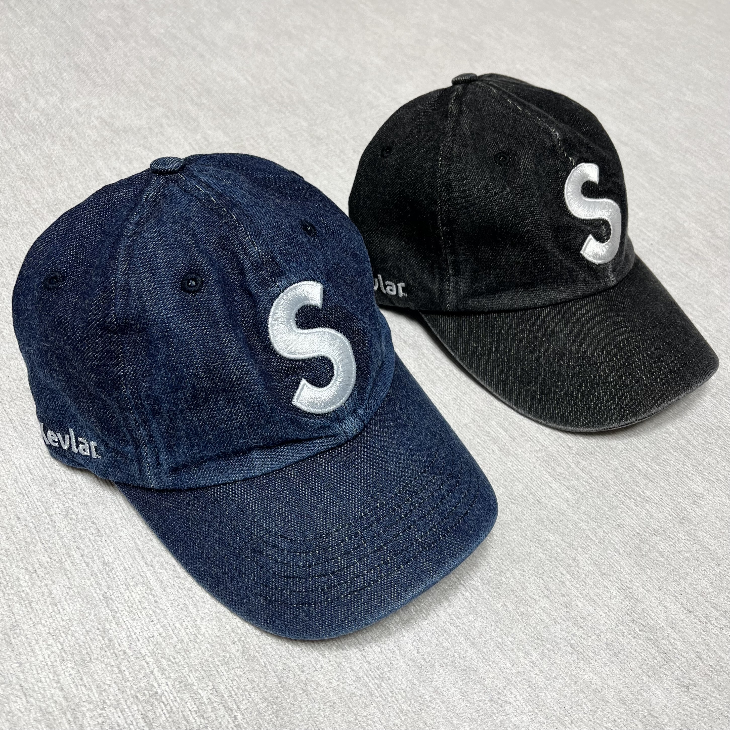 Supreme Kevlar Denim S Logo 6-Panel Indigo - 22SS, Supreme Kevlar Denim S Logo 6-Panel Black - 22SS 착용 스타일