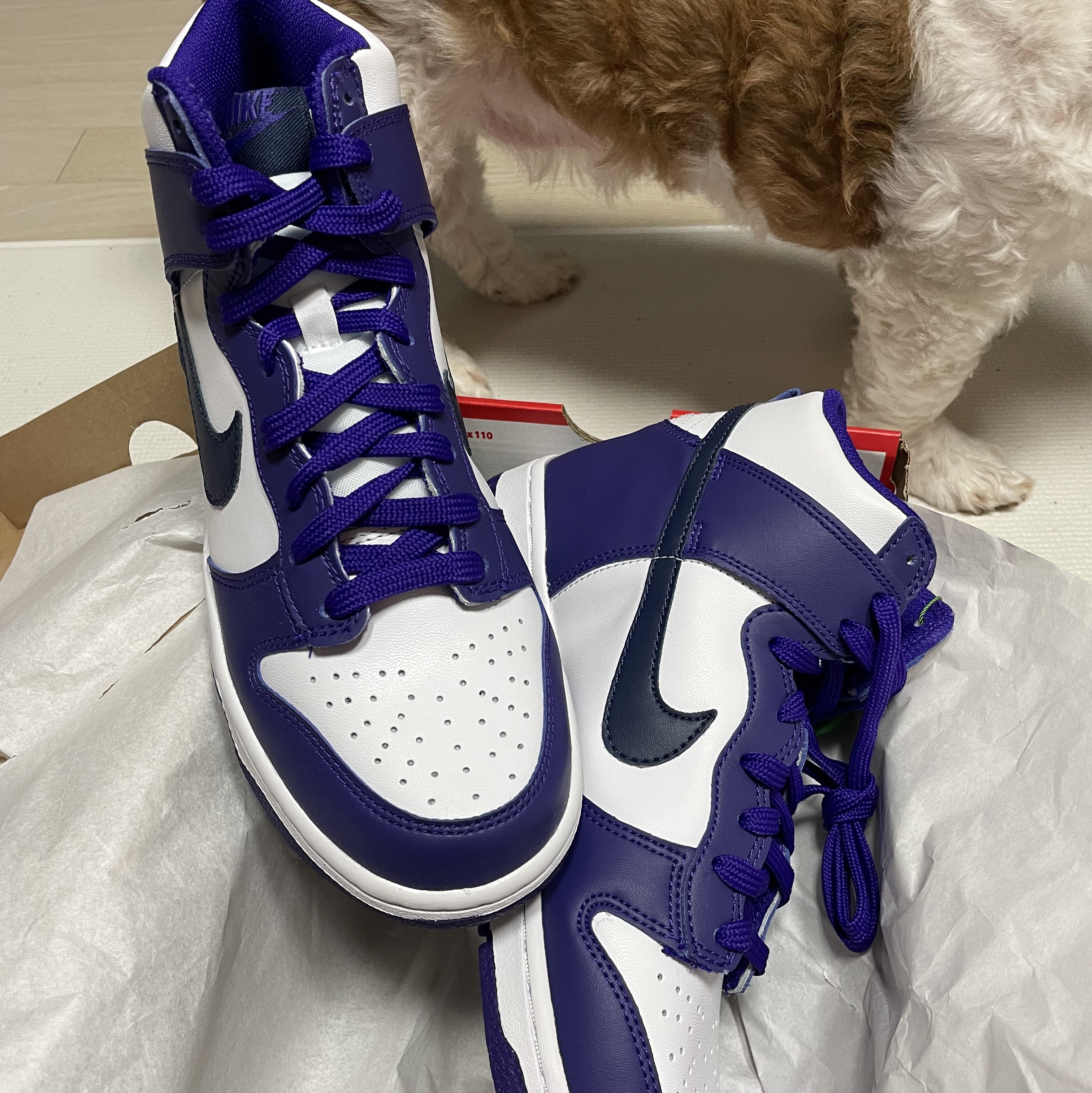 (GS) Nike Dunk High White Midnight Navy 착용 스타일 - 3