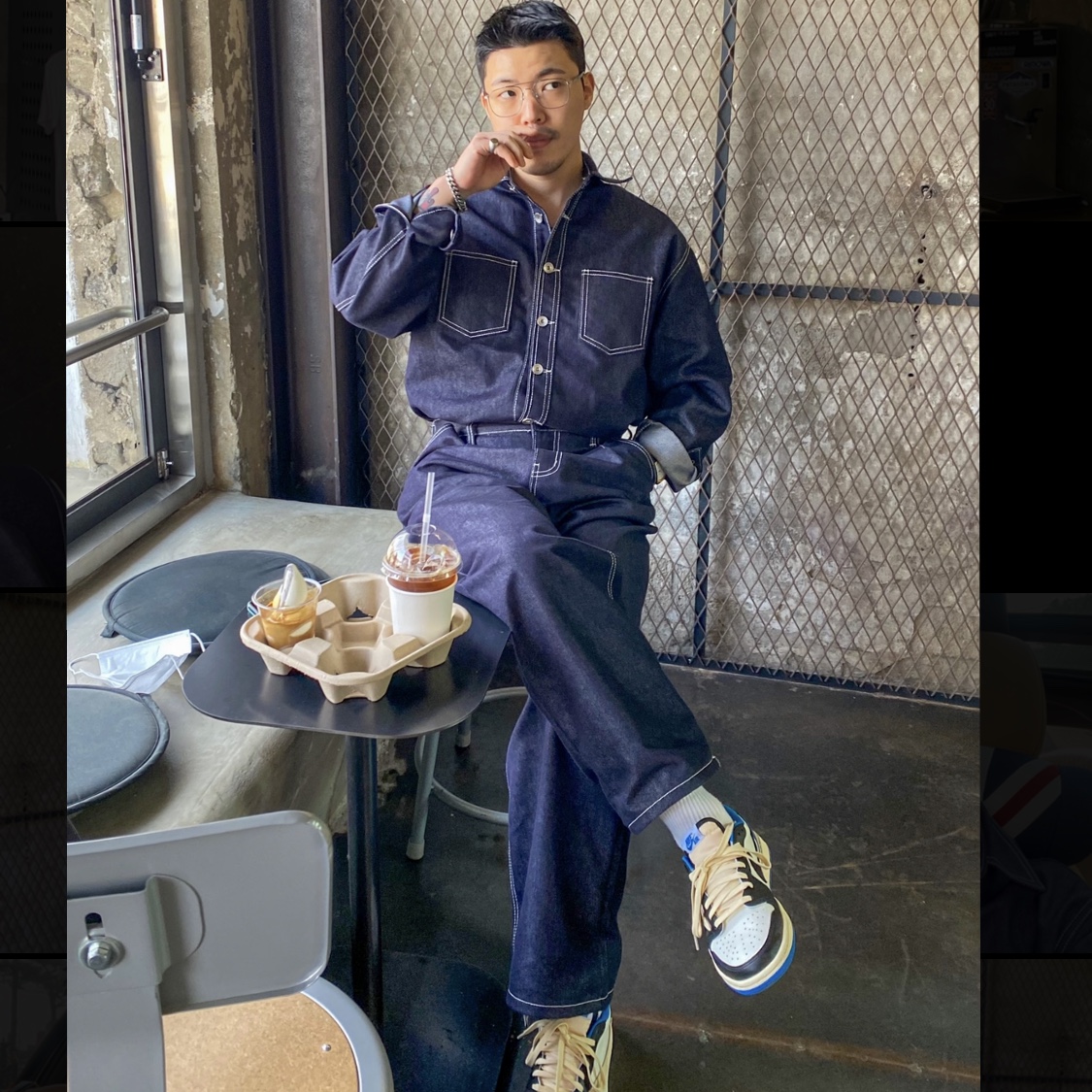 Jordan 1 x Travis Scott x Fragment Retro Low OG SP Military Blue 착용 스타일