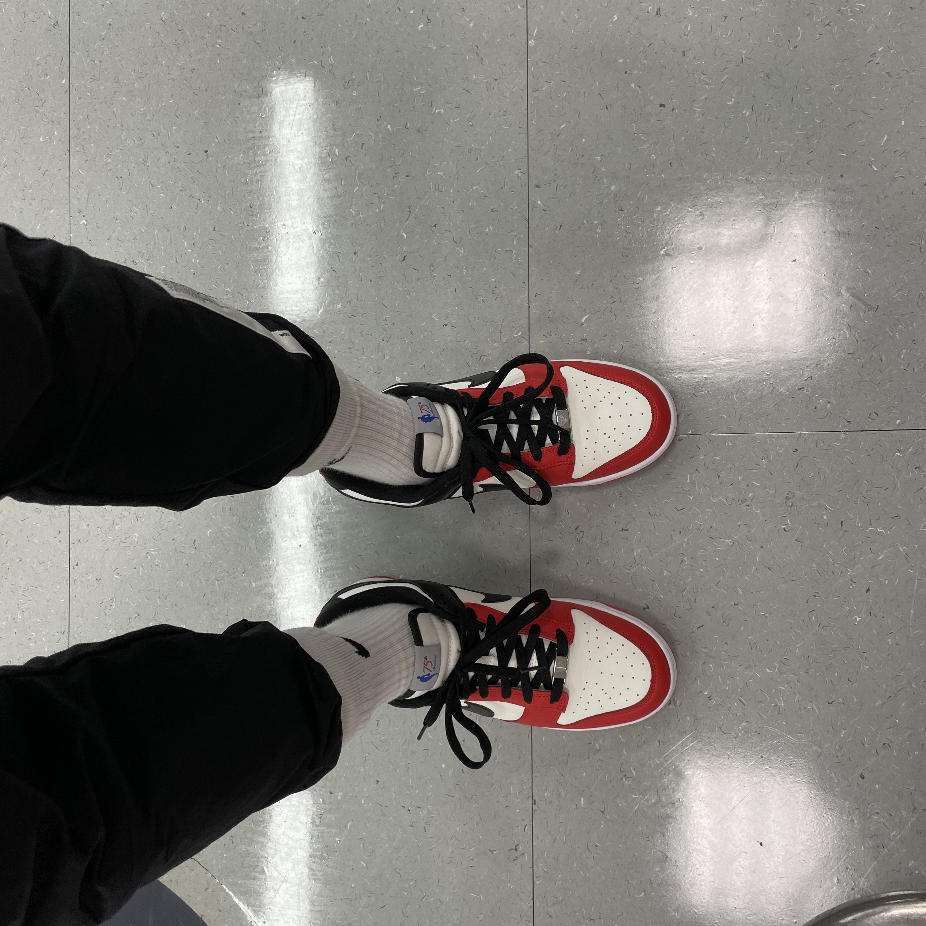 Nike x NBA Dunk Low Retro EMB Black and Chile Red 착용 스타일 - 2