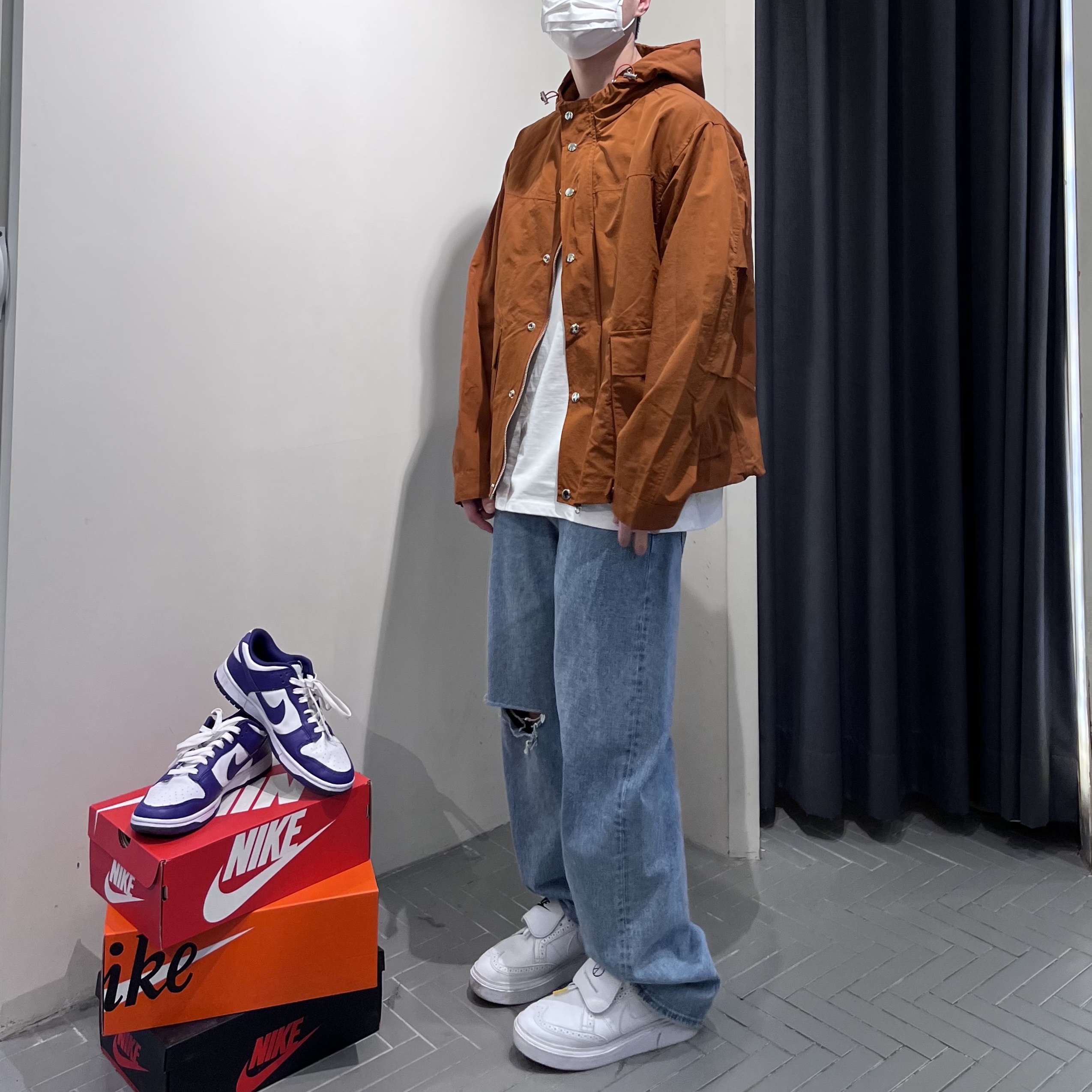 Nike x Peaceminusone Kwondo1 White, Nike Dunk Low Retro Championship Court Purple 착용 스타일 - 2