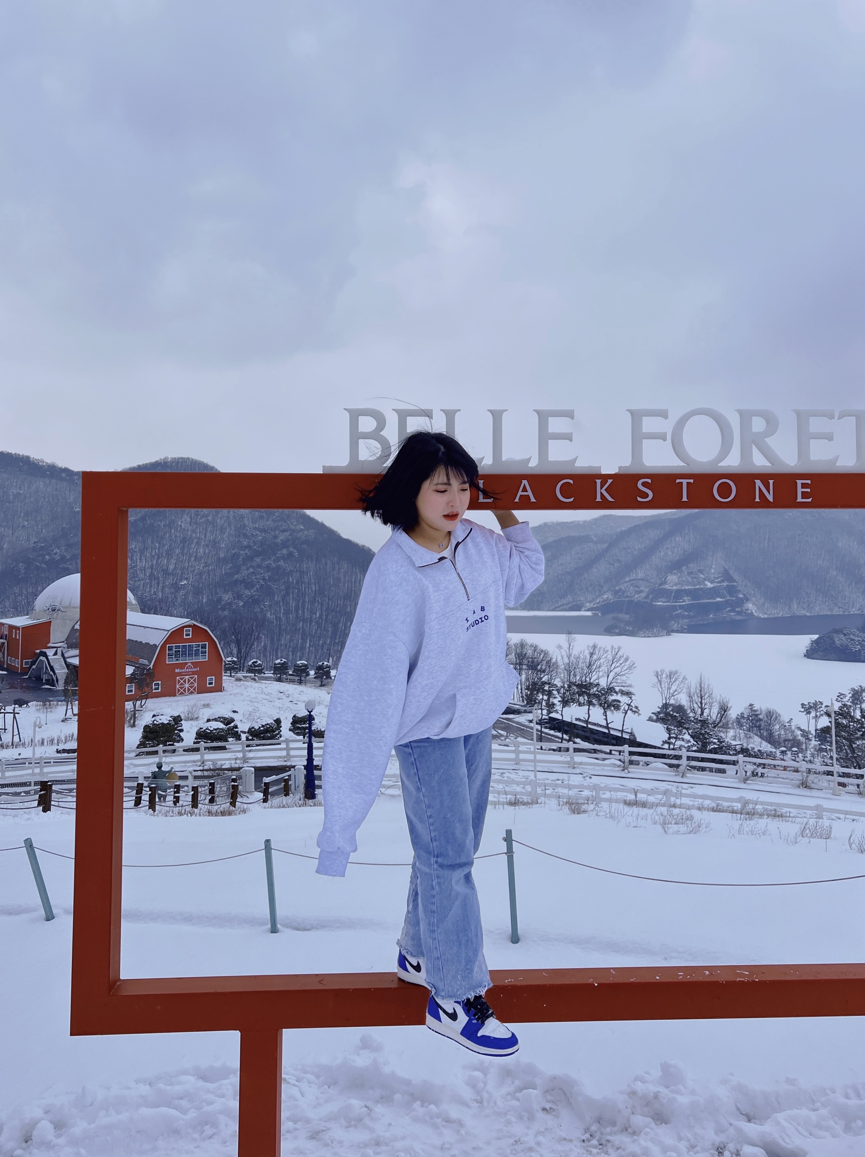 IAB Studio Half Zip Pullover Light Gray, Jordan 1 Retro High Game Royal 착용 스타일 - 4