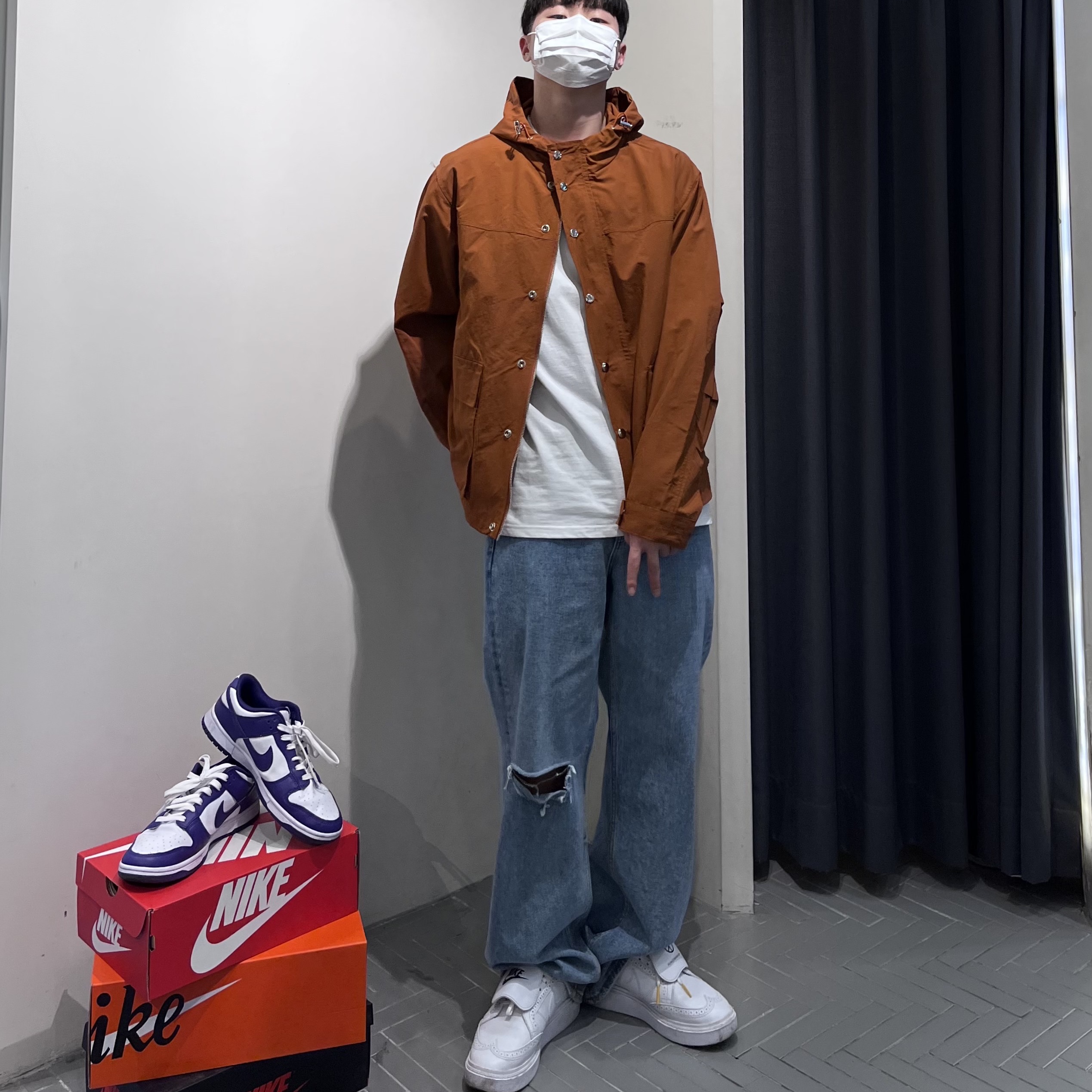 Nike x Peaceminusone Kwondo1 White, Nike Dunk Low Retro Championship Court Purple 착용 스타일 - 1