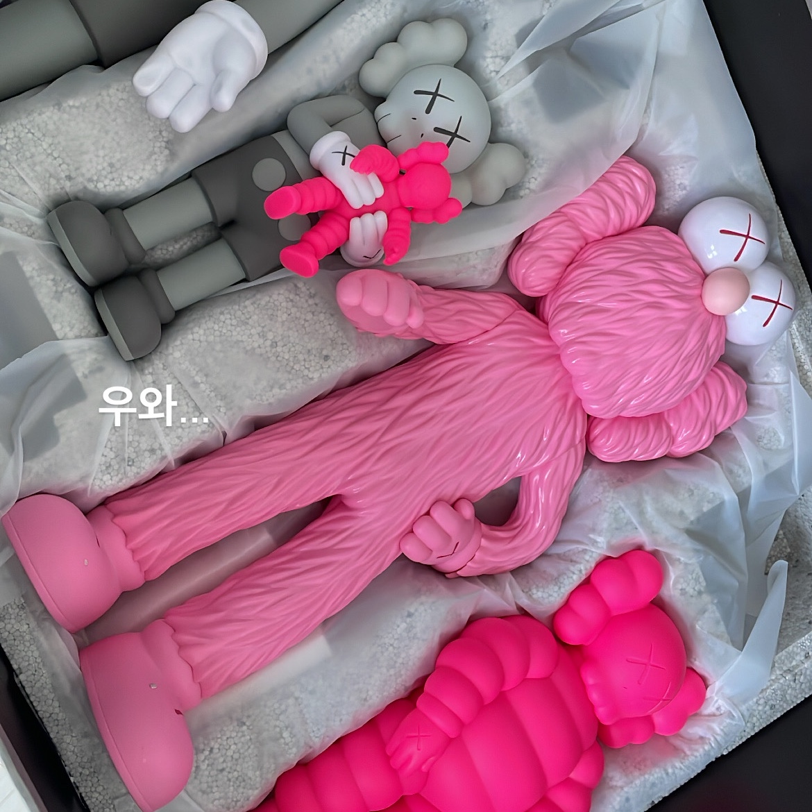 Kaws Family Vinyl Figure Grey Pink 착용 스타일 - 4