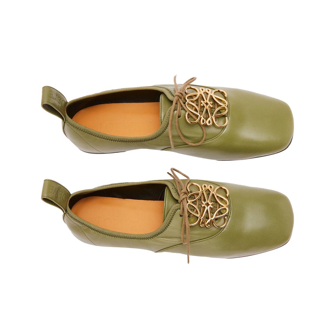 (W) 로에베 램스킨 아나그램 소프트 더비 올리브 그린((W) Loewe Anagram Soft Derby in Lambskin Olive Green) - 2