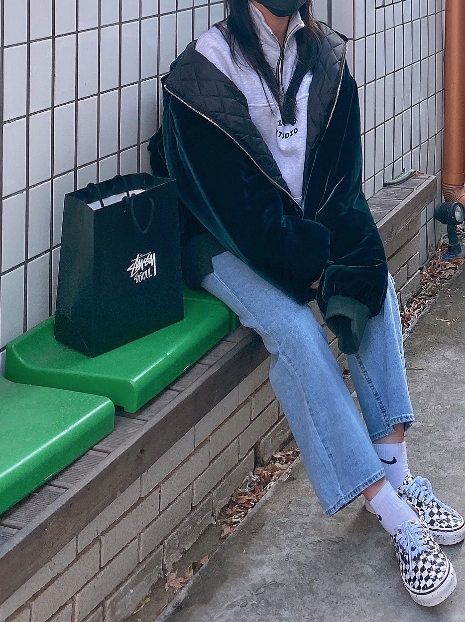 IAB Studio Half Zip Pullover Light Gray 착용 스타일 - 2