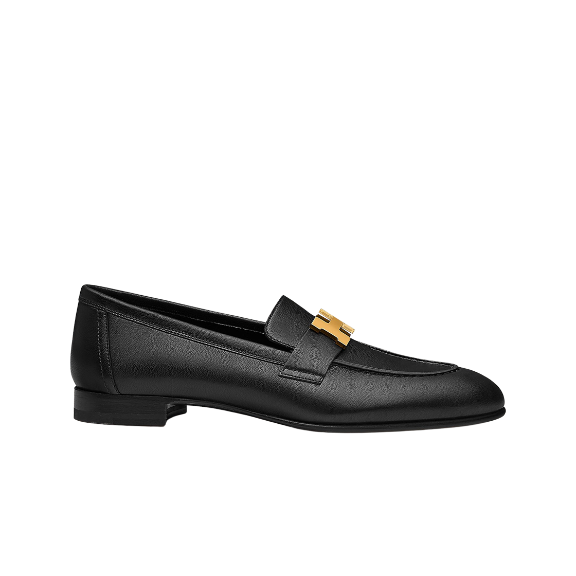 H182182Z04 (W) Hermes Paris Loafers Goatskin & Permabrass Noir