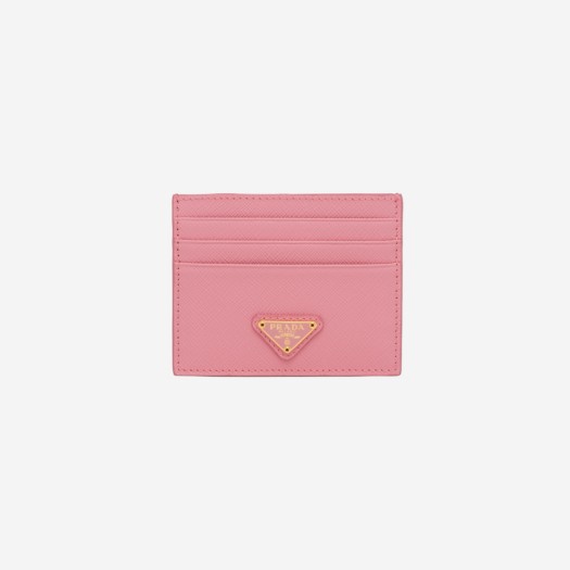 프라다 사피아노 레더 트라이앵글 로고 카드 지갑 페탈 핑크