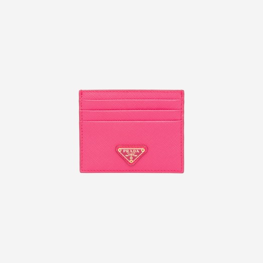 프라다 사피아노 레더 트라이앵글 로고 카드 지갑 마젠타