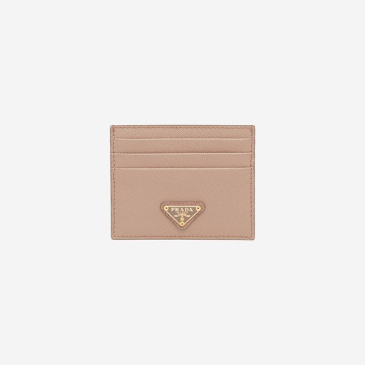 프라다 사피아노 레더 트라이앵글 로고 카드 지갑 파우더 핑크
