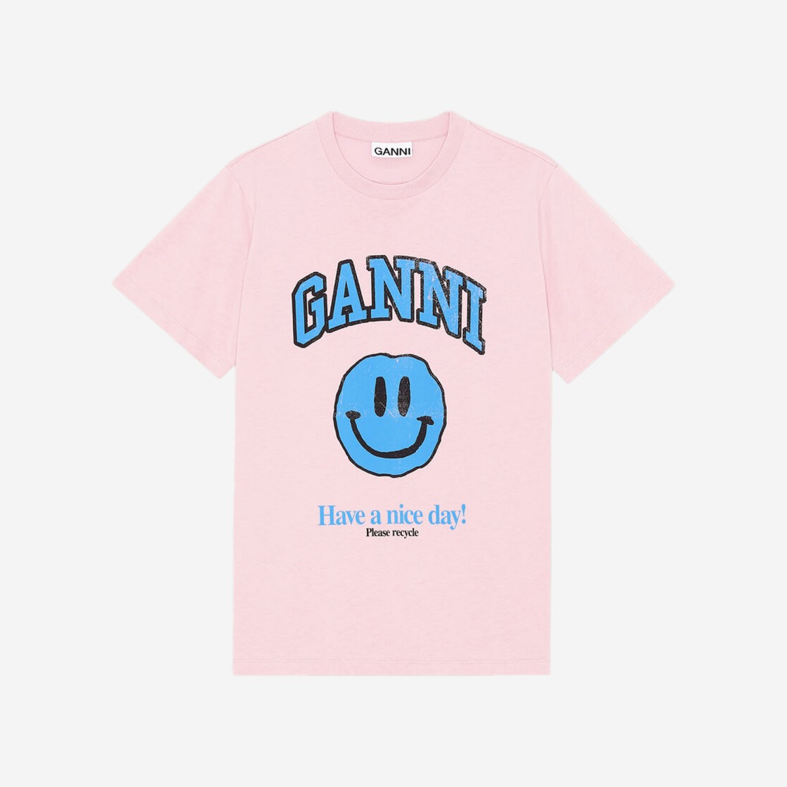 (W) Ganni Organic Cotton Smiley Graphic T-Shirt Pink Necta 상세 이미지 1