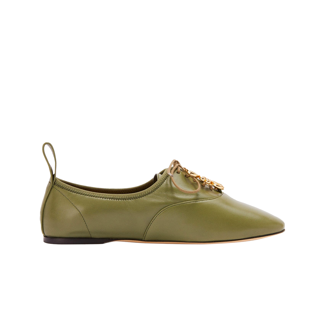 (W) 로에베 램스킨 아나그램 소프트 더비 올리브 그린((W) Loewe Anagram Soft Derby in Lambskin Olive Green) - 1