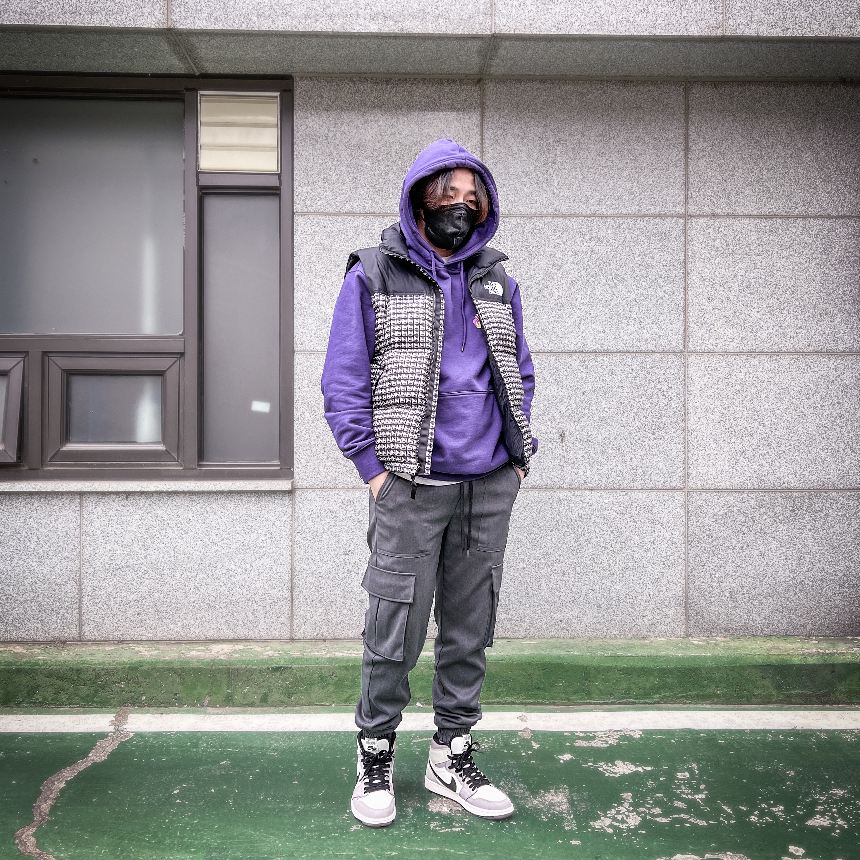 Supreme x The North Face Studded Nuptse Vest Black - 21SS, Palace P-3D Hood Purple - 21FW 착용 스타일