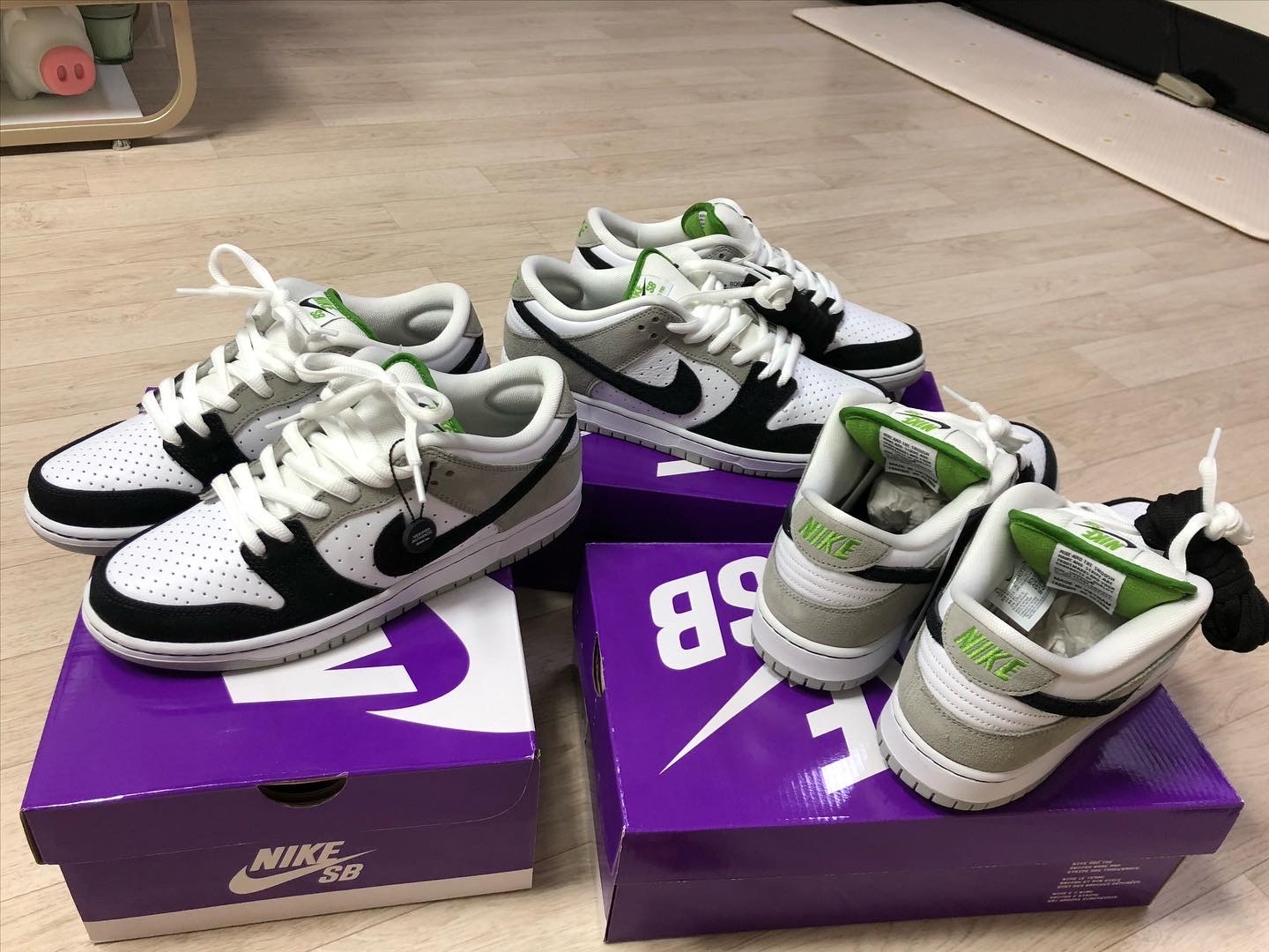 Nike SB Dunk Low Pro Chlorophyll, Nike SB Air Trainer 1 Chlorophyll 2020 착용 스타일 - 2