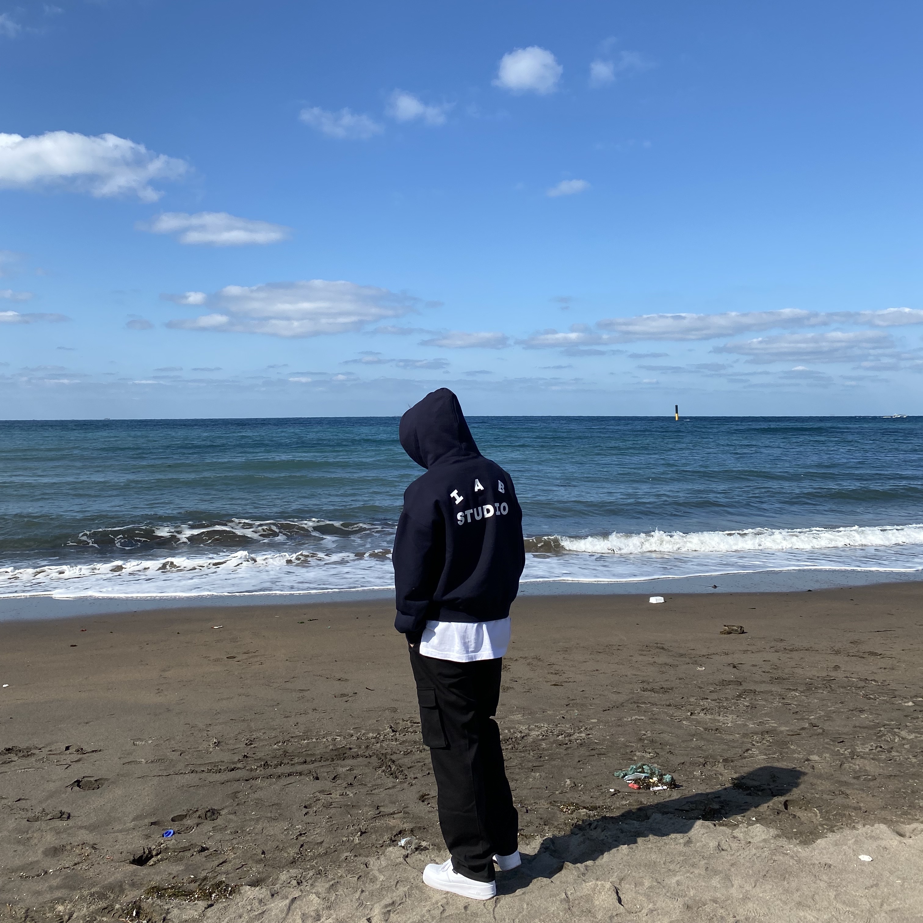 IAB Studio Hoodie Navy - 21SS, Nike Air Force 1 '07 Low White 착용 스타일 - 1