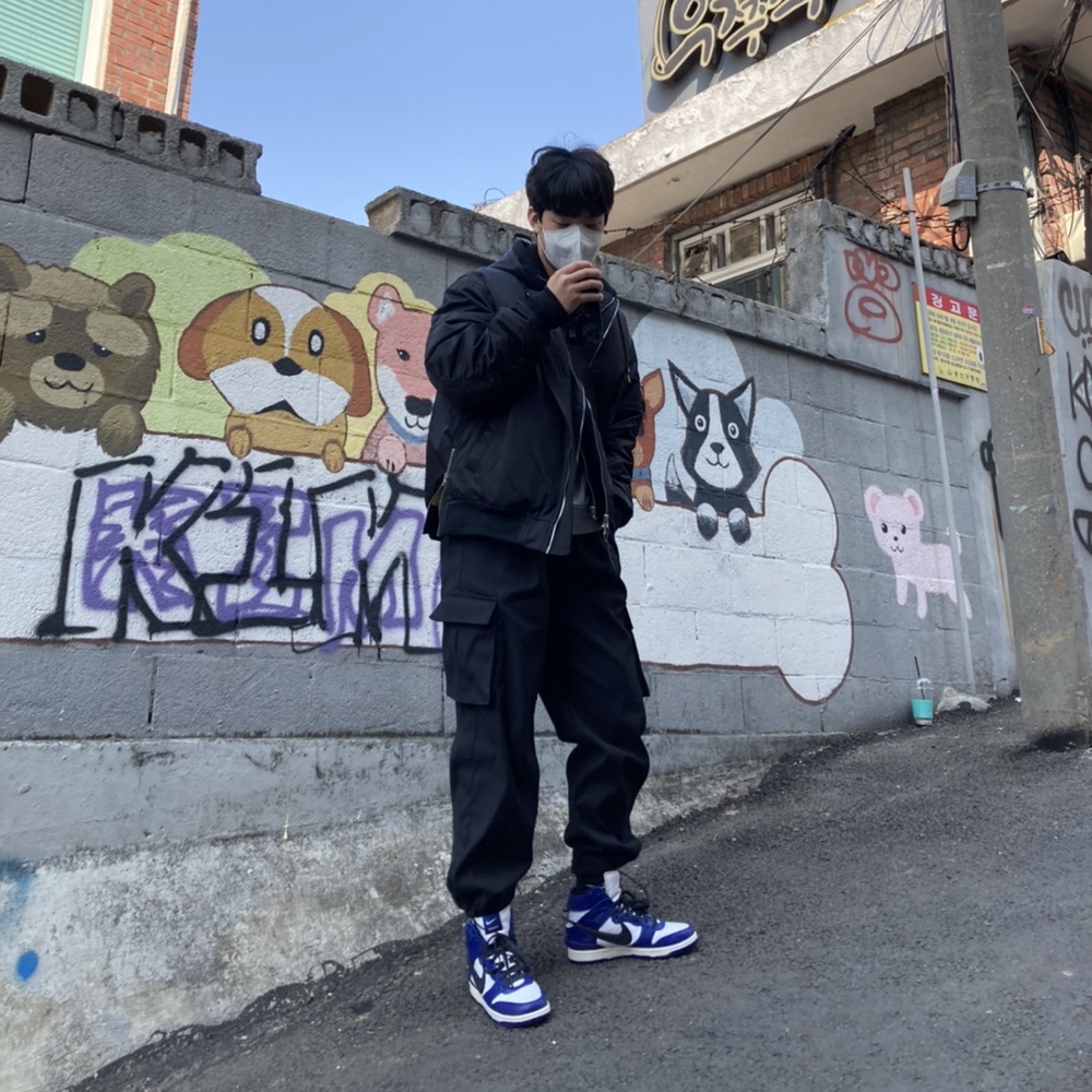 Nike x Ambush Dunk High Deep Royal Blue, Nike NRG Solo Swoosh Crew Fleece Dark Grey Heather - US/EU 착용 스타일 - 1