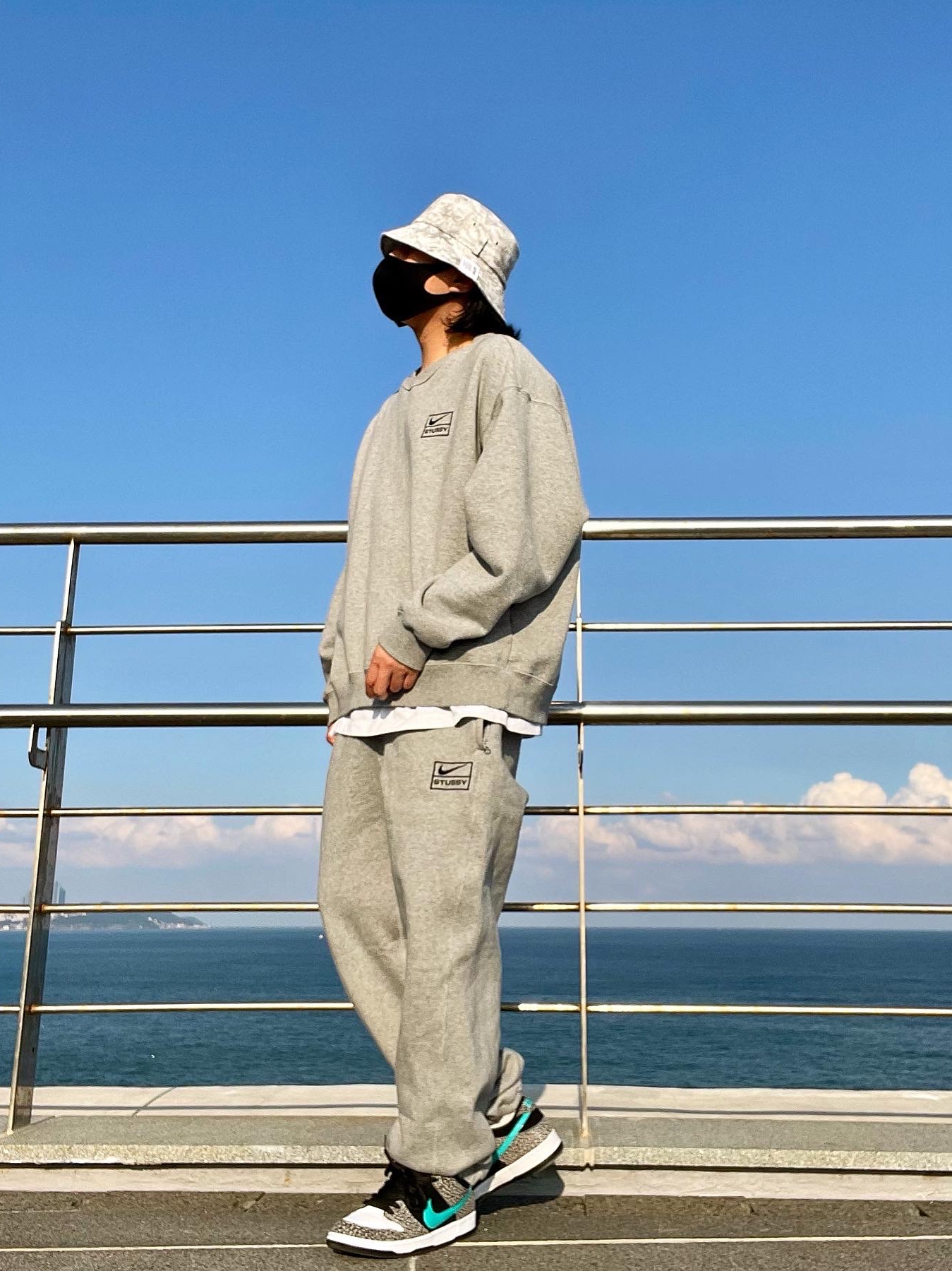 Nike x Stussy NRG BR Fleece Pants Grey, Nike x Stussy NRG BR Crew Fleece Grey 착용 스타일