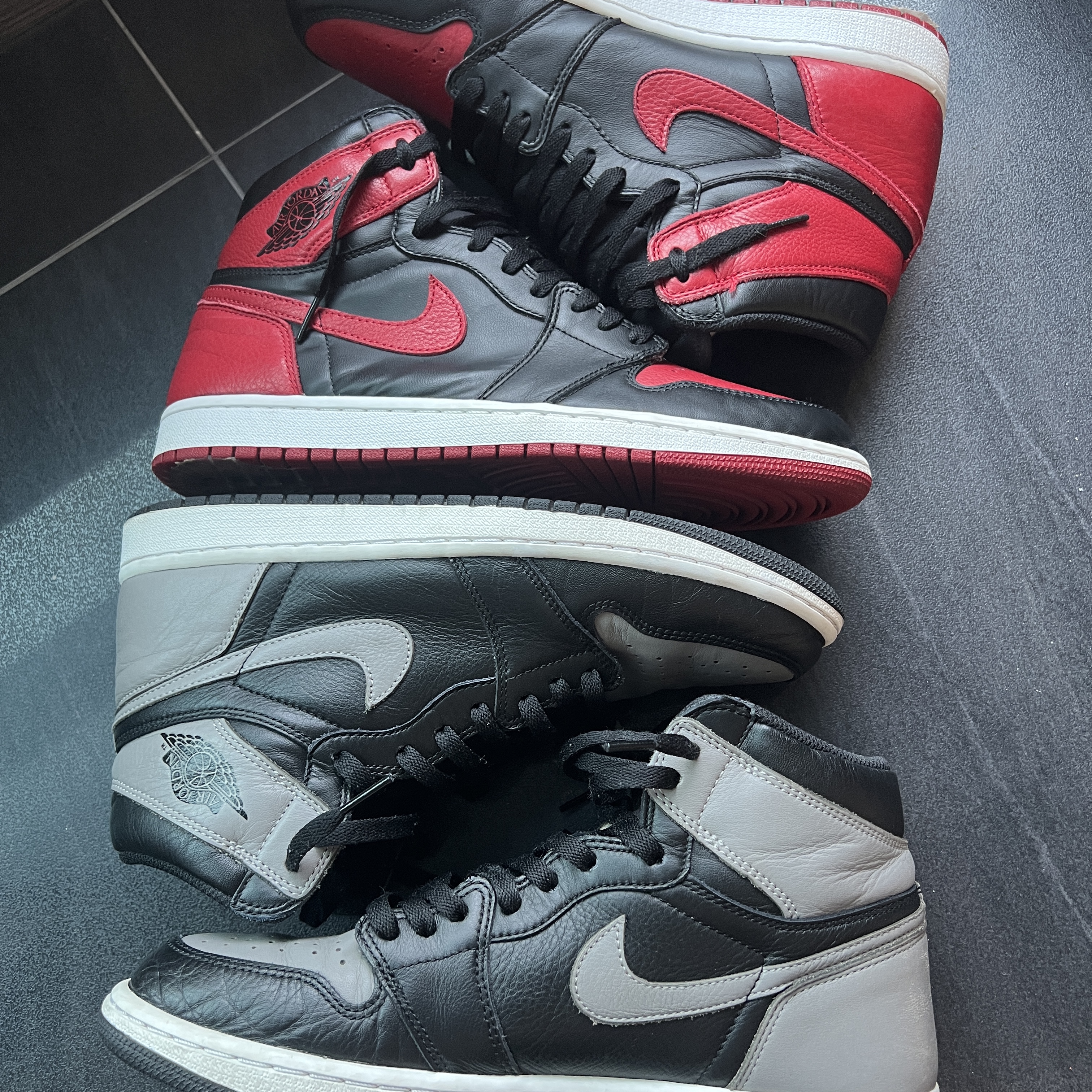 Jordan 1 Retro High OG Shadow 2018, Jordan 1 Retro High OG Bred Banned 2016 착용 스타일 - 2