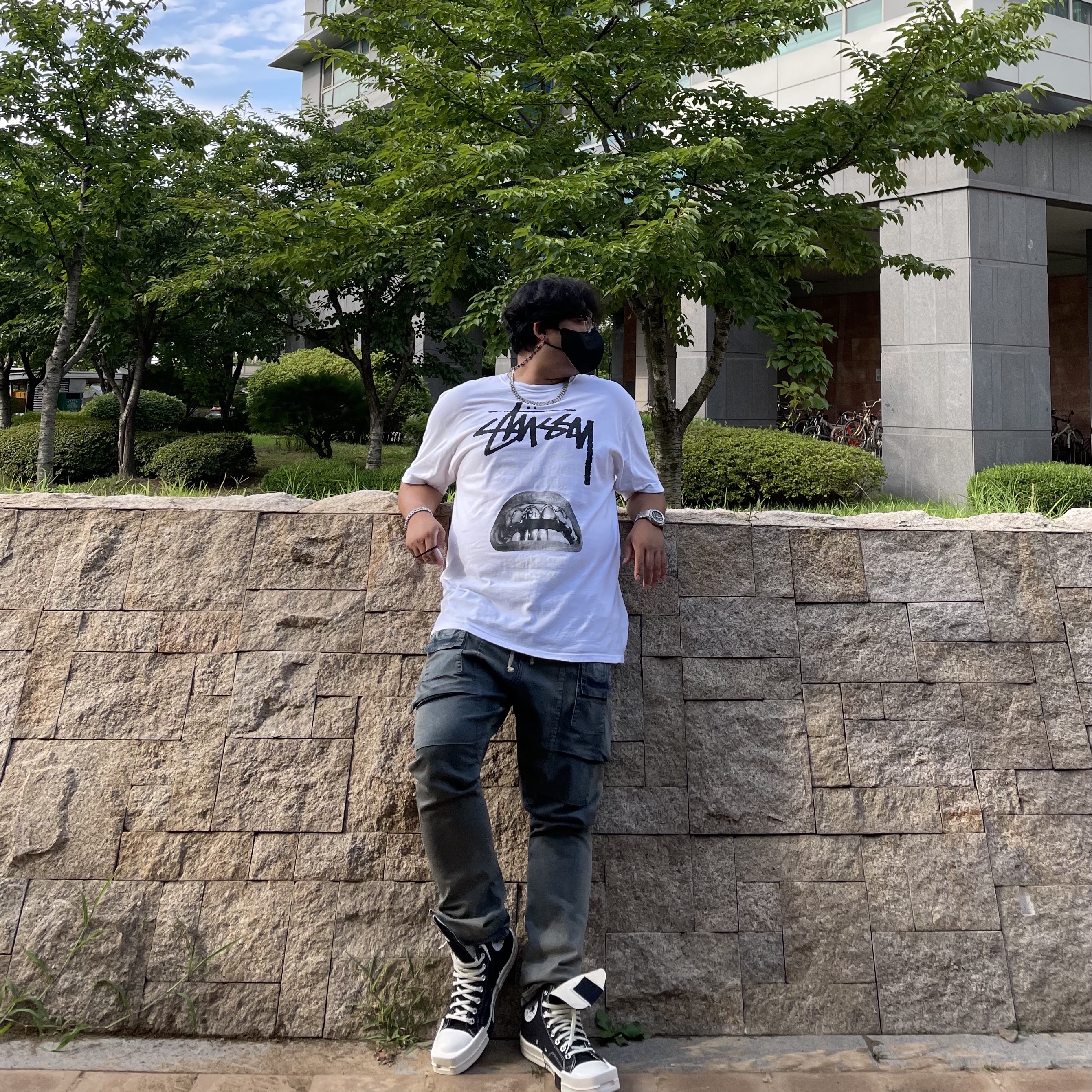 Converse x Drkshdw Turbodrk Chuck 70 Hi Black, Stussy x Rick Owens 40 WT T-Shirt 착용 스타일