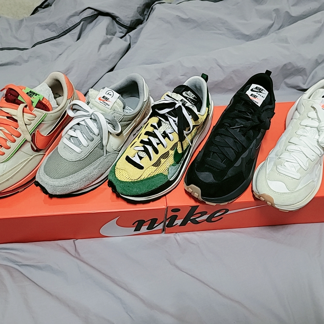 Nike x Sacai x Clot LDWaffle Orange Blaze, Nike x Sacai x Fragment LDWaffle Light Smoke Grey 착용 스타일