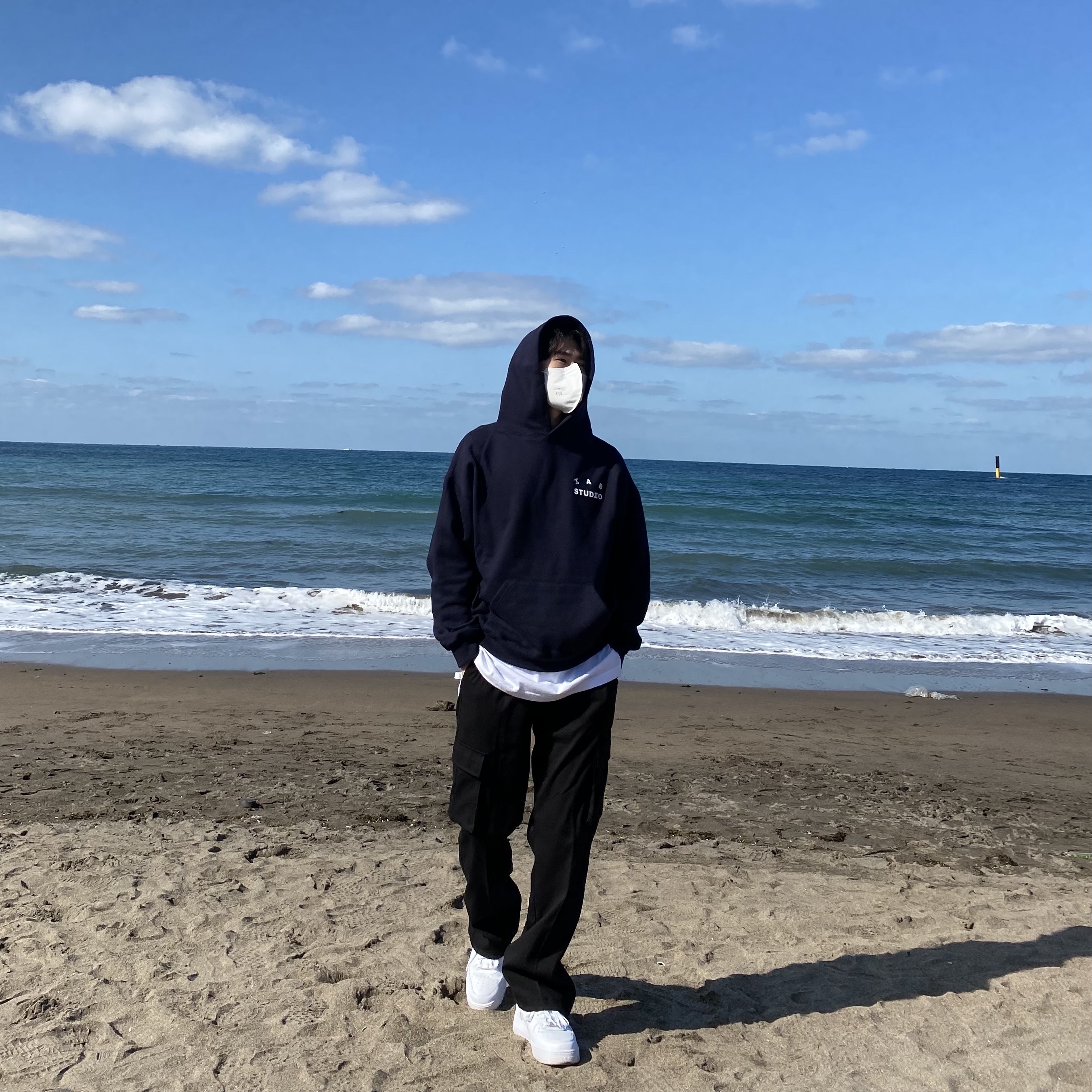 IAB Studio Hoodie Navy - 21SS, Nike Air Force 1 '07 Low White 착용 스타일 - 2