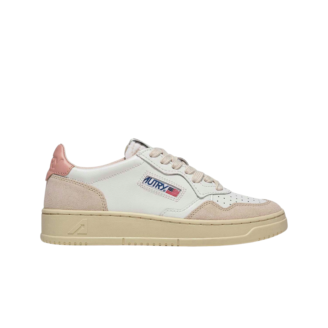 (W) 오트리 메달리스트 로우 레더 스웨이드 스니커즈 화이트 핑크((W) Autry Medalist Low Leather Suede Sneakers White Pink)