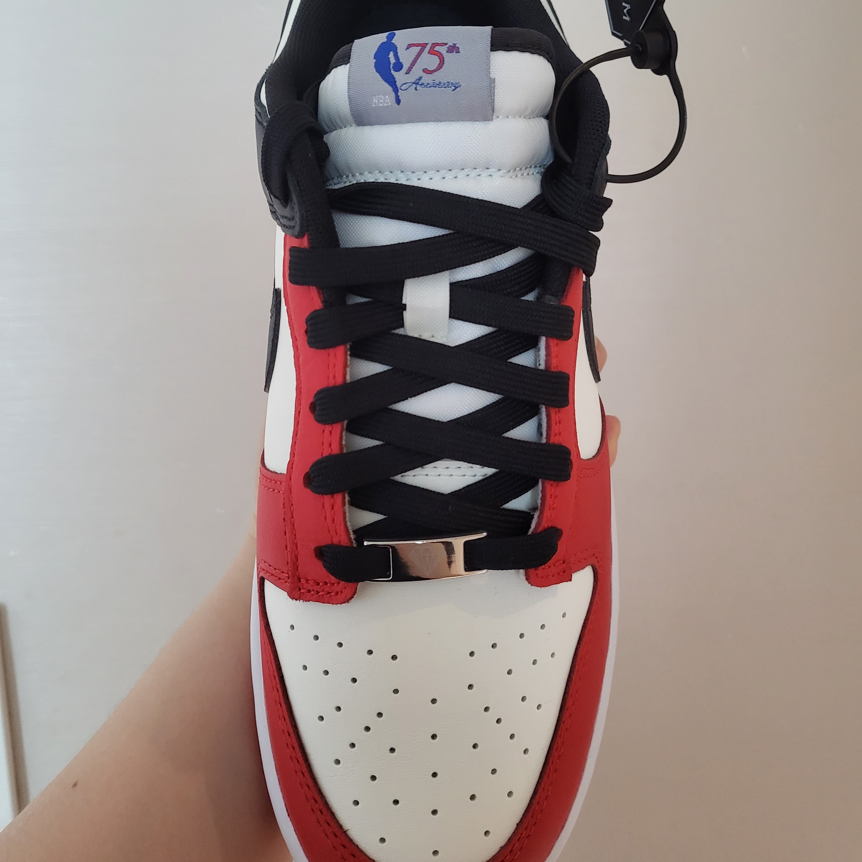 Nike x NBA Dunk Low Retro EMB Black and Chile Red 착용 스타일 - 1