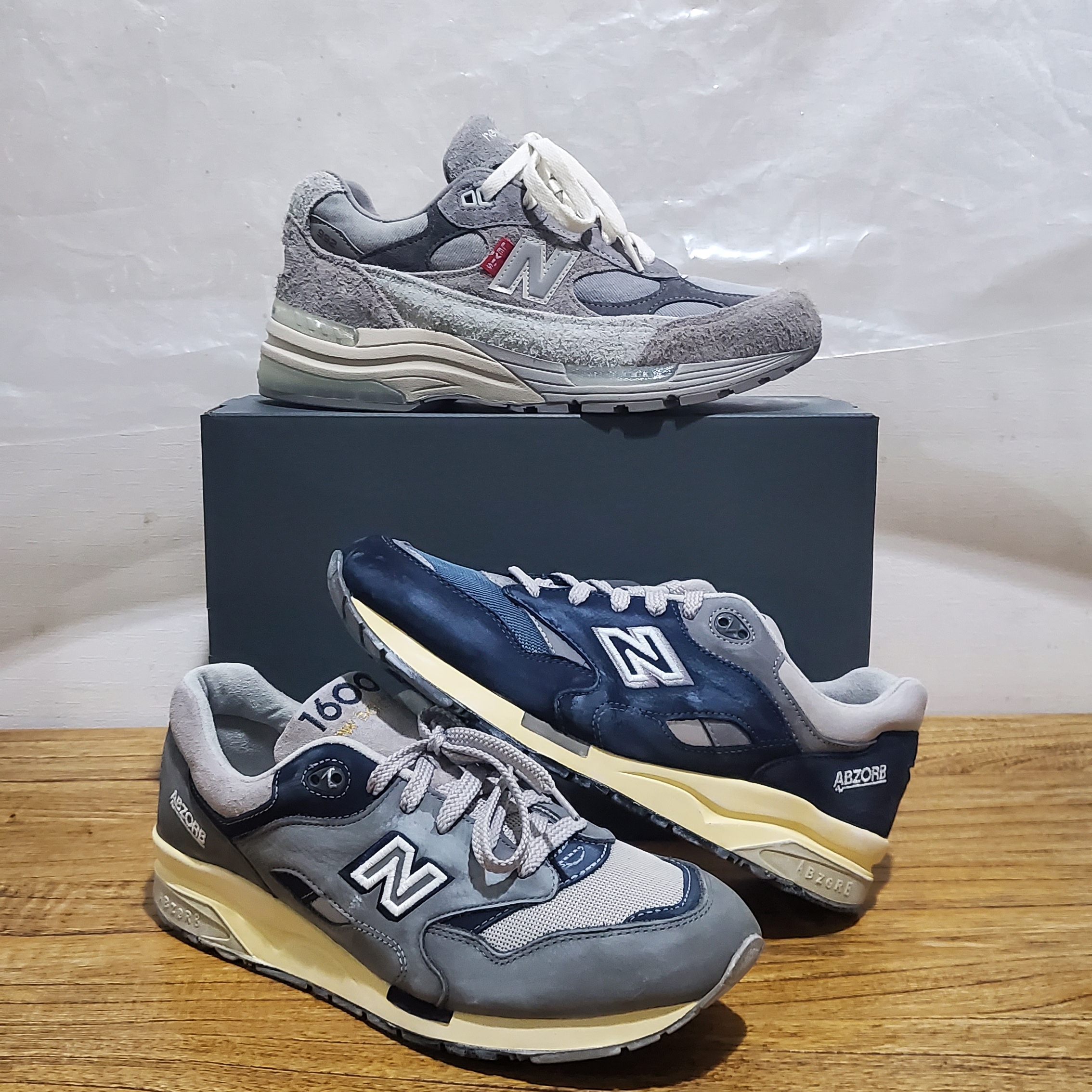 New Balance x Levi's 992 Made in USA Grey (Levi's Tag), New Balance 1600 Premium Vintage Grey 착용 스타일 - 1