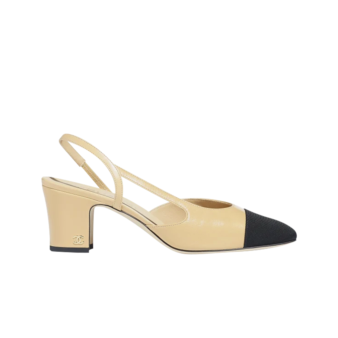 (W) 샤넬 슬링백 고트스킨 그로그랭 & 베이지 블랙((W) Chanel Slingbacks Goatskin Grosgrain & Beige Black)