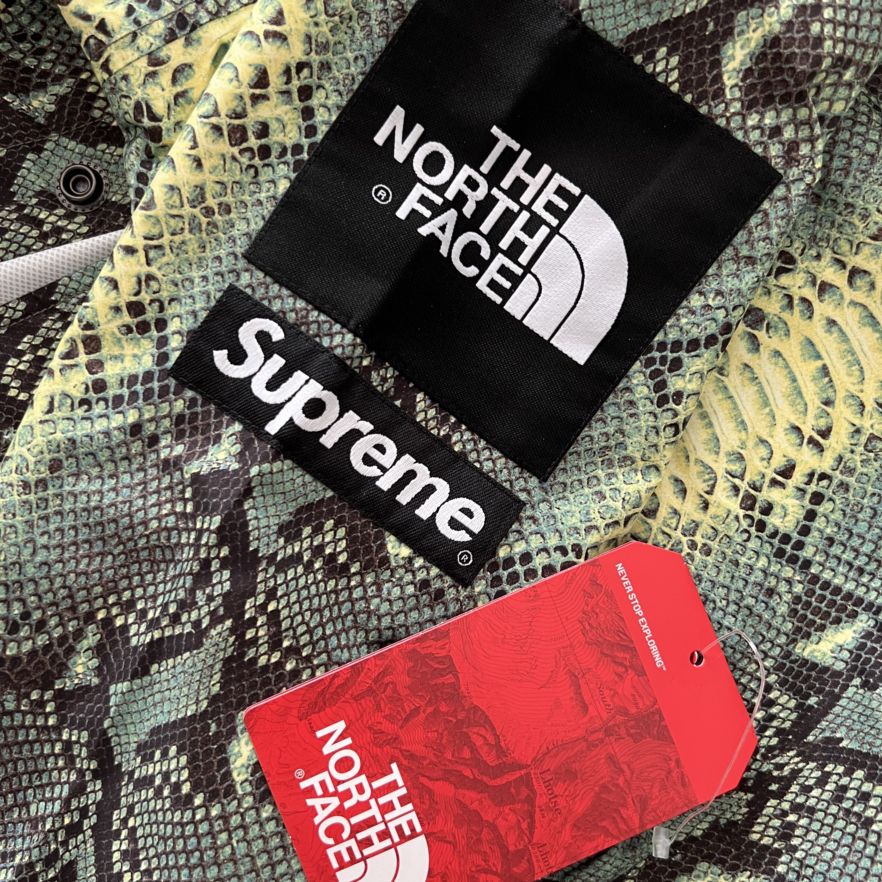 Supreme x The North Face Snakeskin Taped Seam Coaches Jacket Green - 18SS 착용 스타일