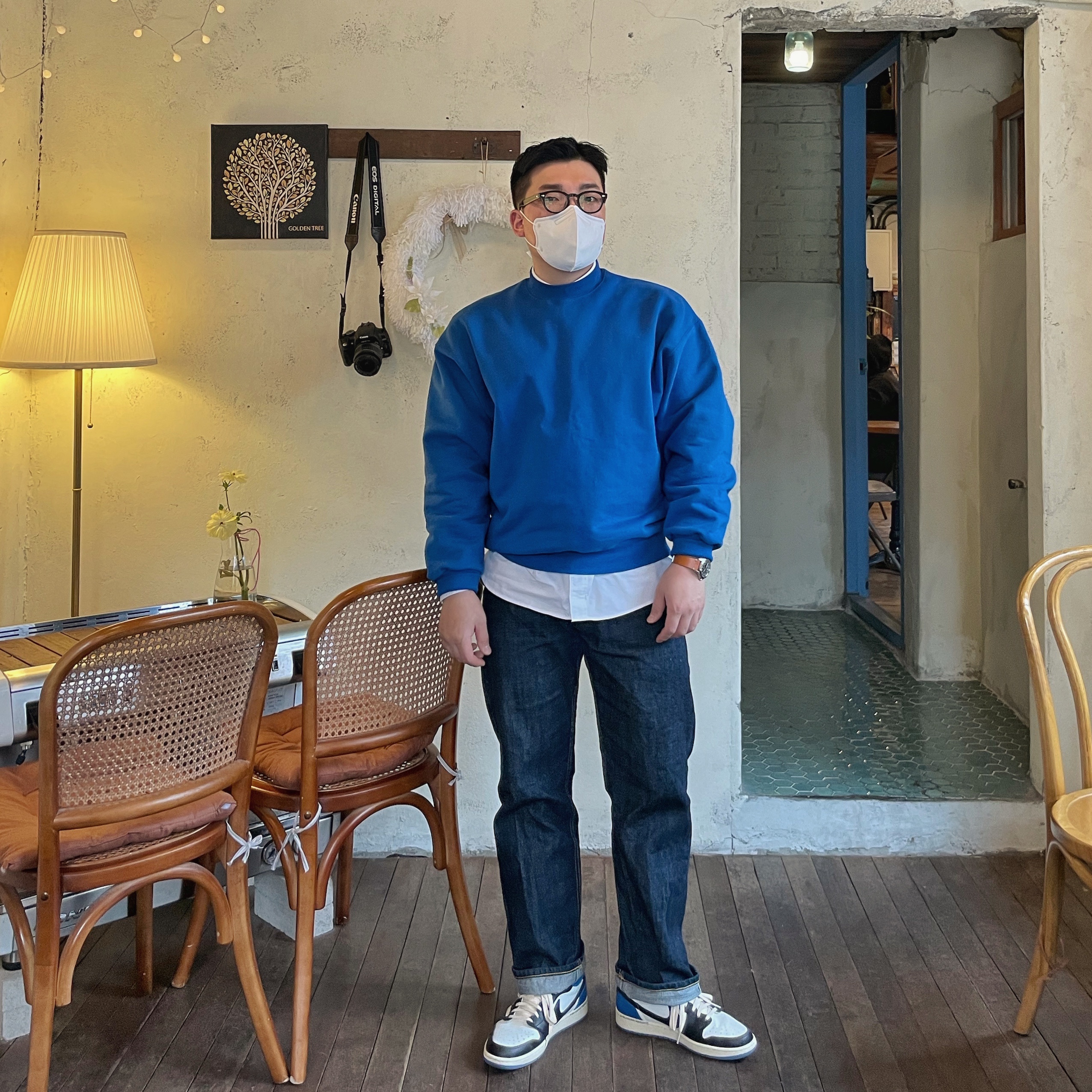 Jordan 1 x Travis Scott x Fragment Retro Low OG SP Military Blue 착용 스타일