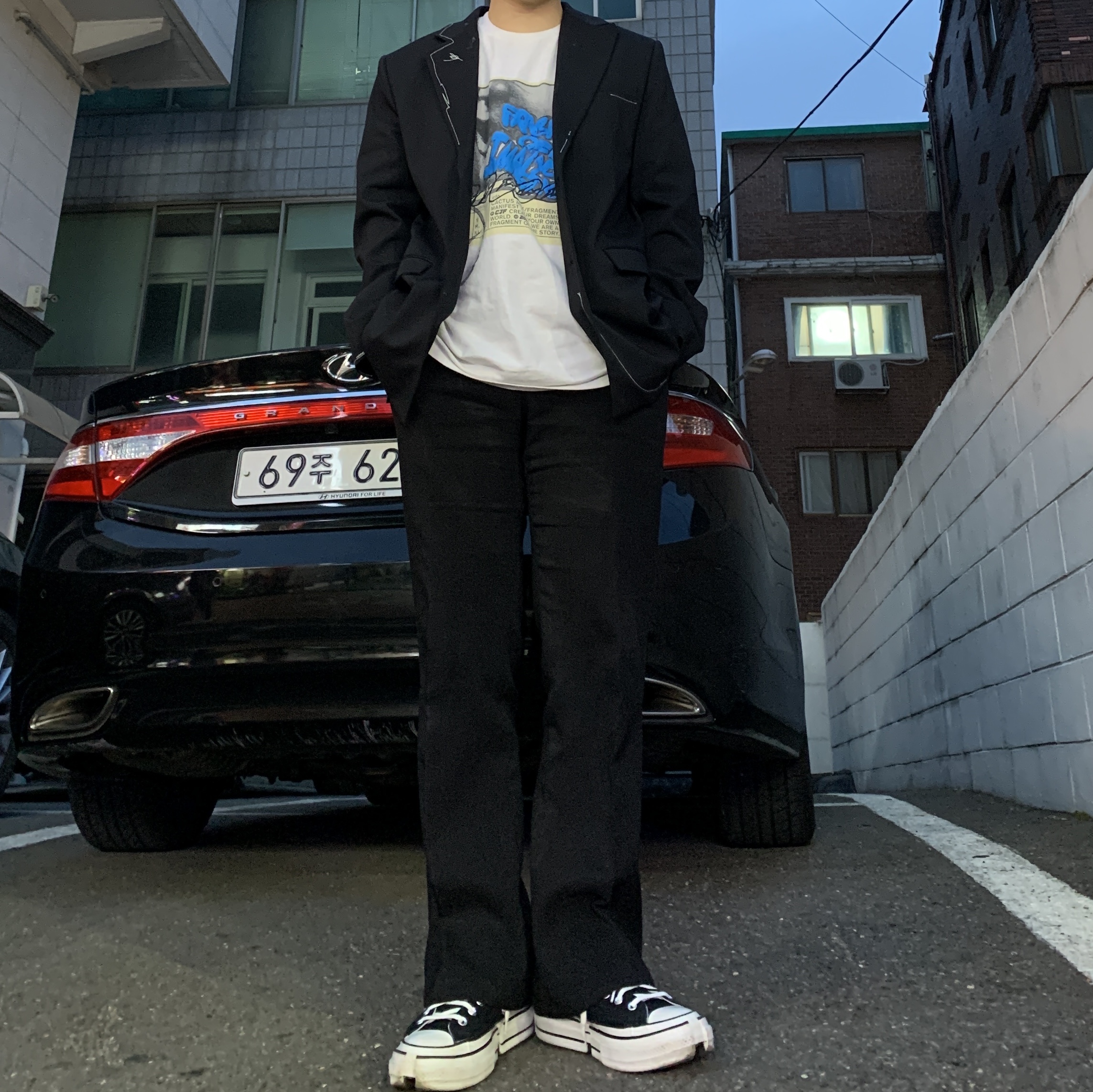 Zara x Ader Error Oversized Blazer Black 착용 스타일